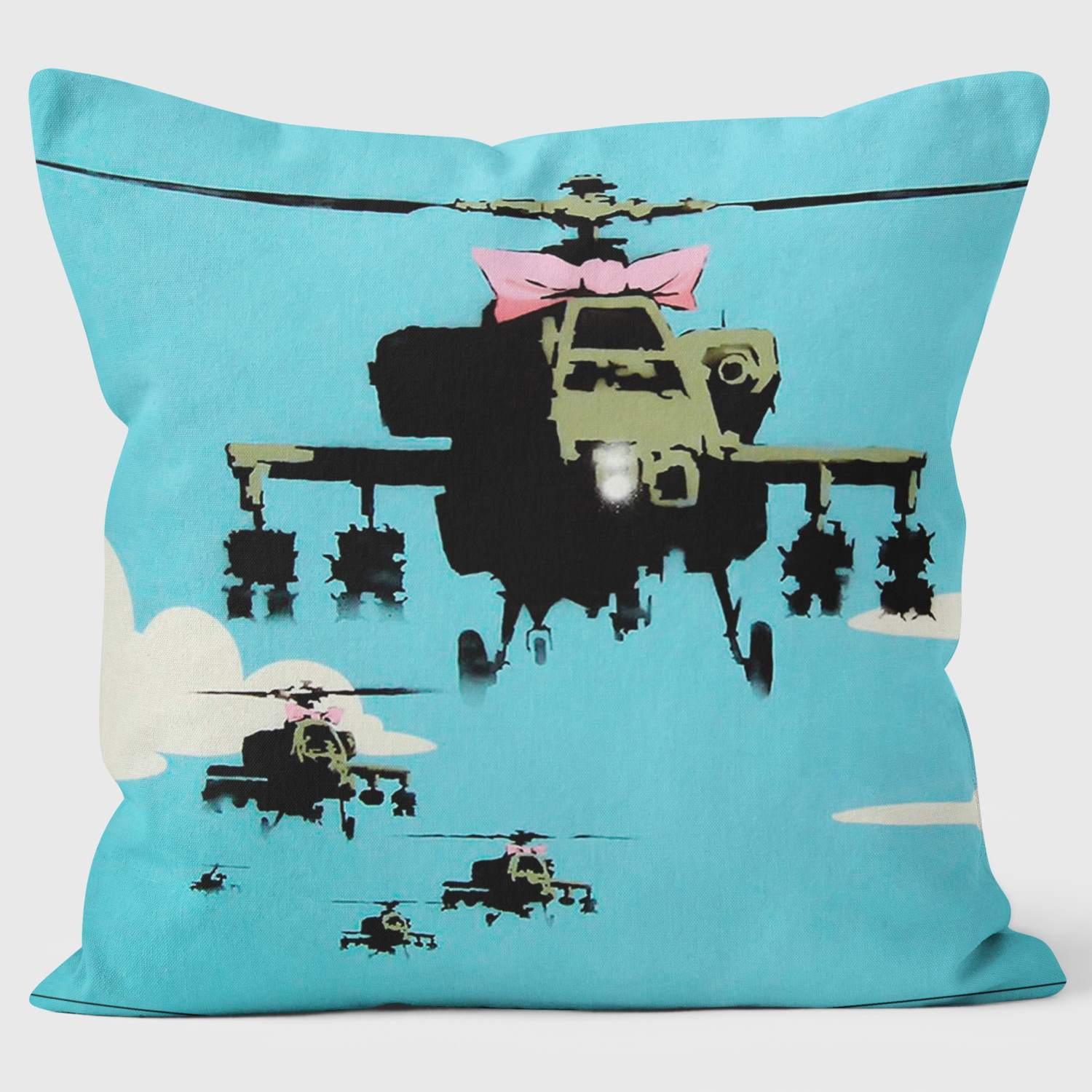 Helicopter Ribbon - Banksy Inspired - Graffiti Art Cushion - Handmade Cushions UK - WeLoveCushions