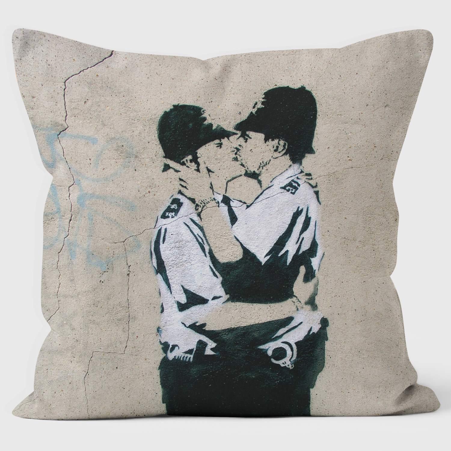 Kissing Coppers - Banksy Inspired - Graffiti Art Cushion - Handmade Cushions UK - WeLoveCushions