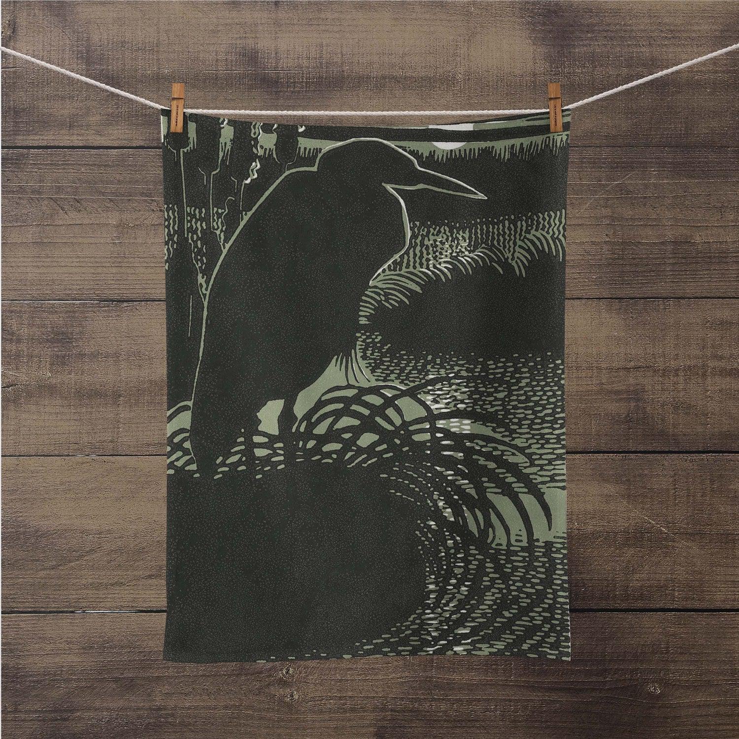 Heron Moonrise  - Robert Gillmor Tea Towel