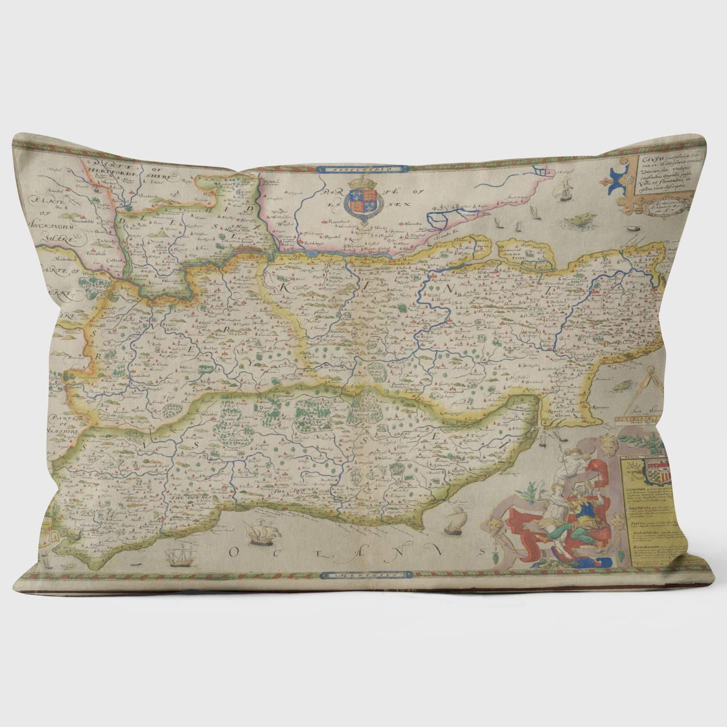 Map of Sussex & Kent 1579 - British Library Cushions - Handmade Cushions UK - WeLoveCushions
