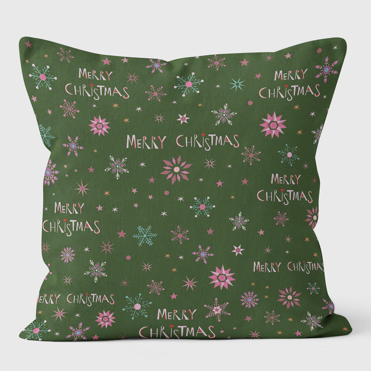 Merry Christmas Green Cushion - Christmas Seasonal Cushion - Handmade Cushions UK - WeLoveCushions