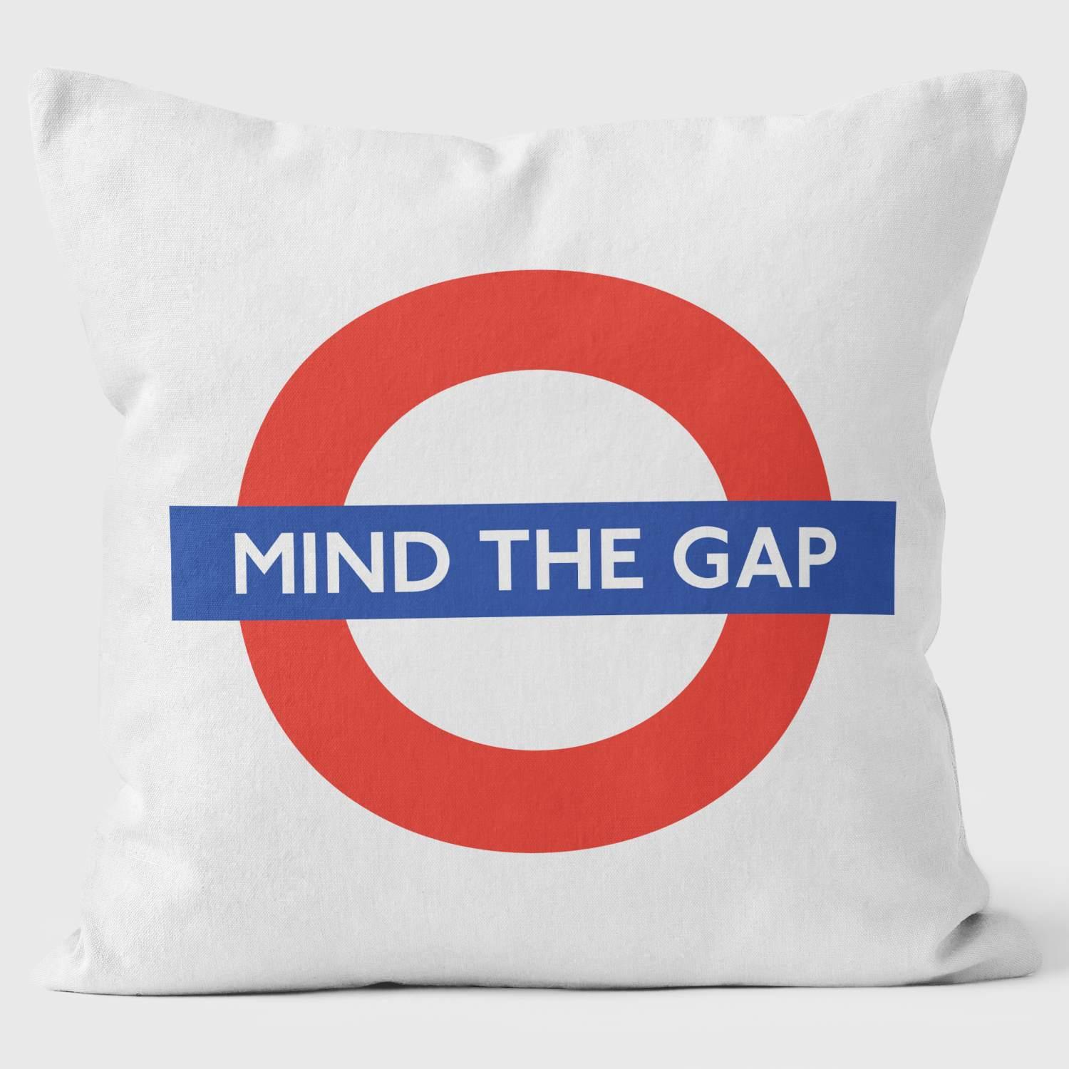 Mind The Gap Sign - Roundel Art Cushion - Handmade Cushions UK - WeLoveCushions