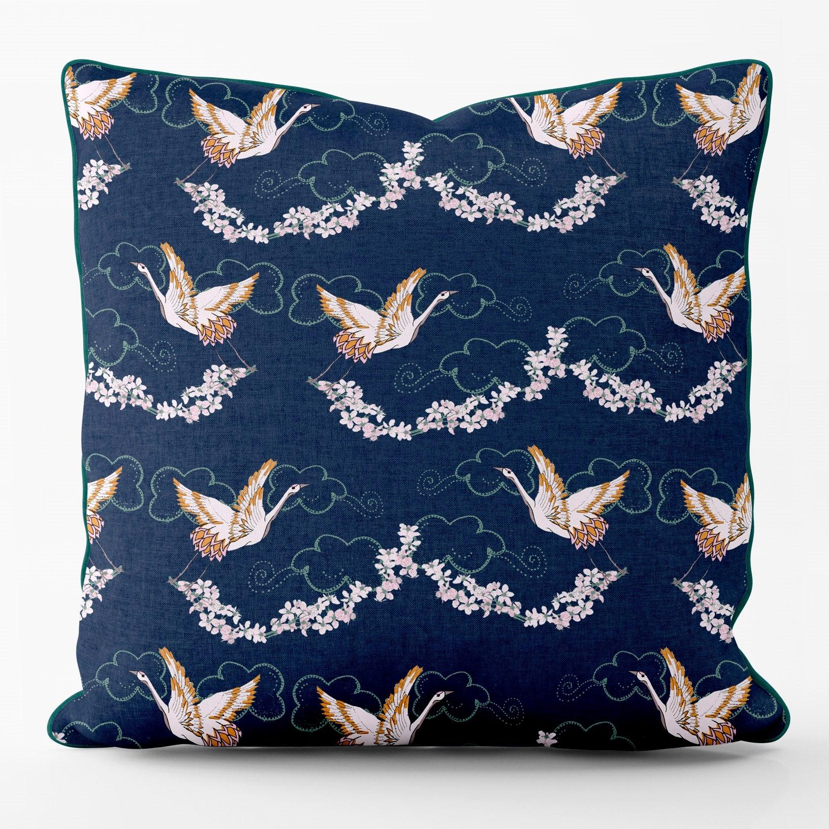 Crane Blossom Blue - Their Nibs Outdoor Cushion