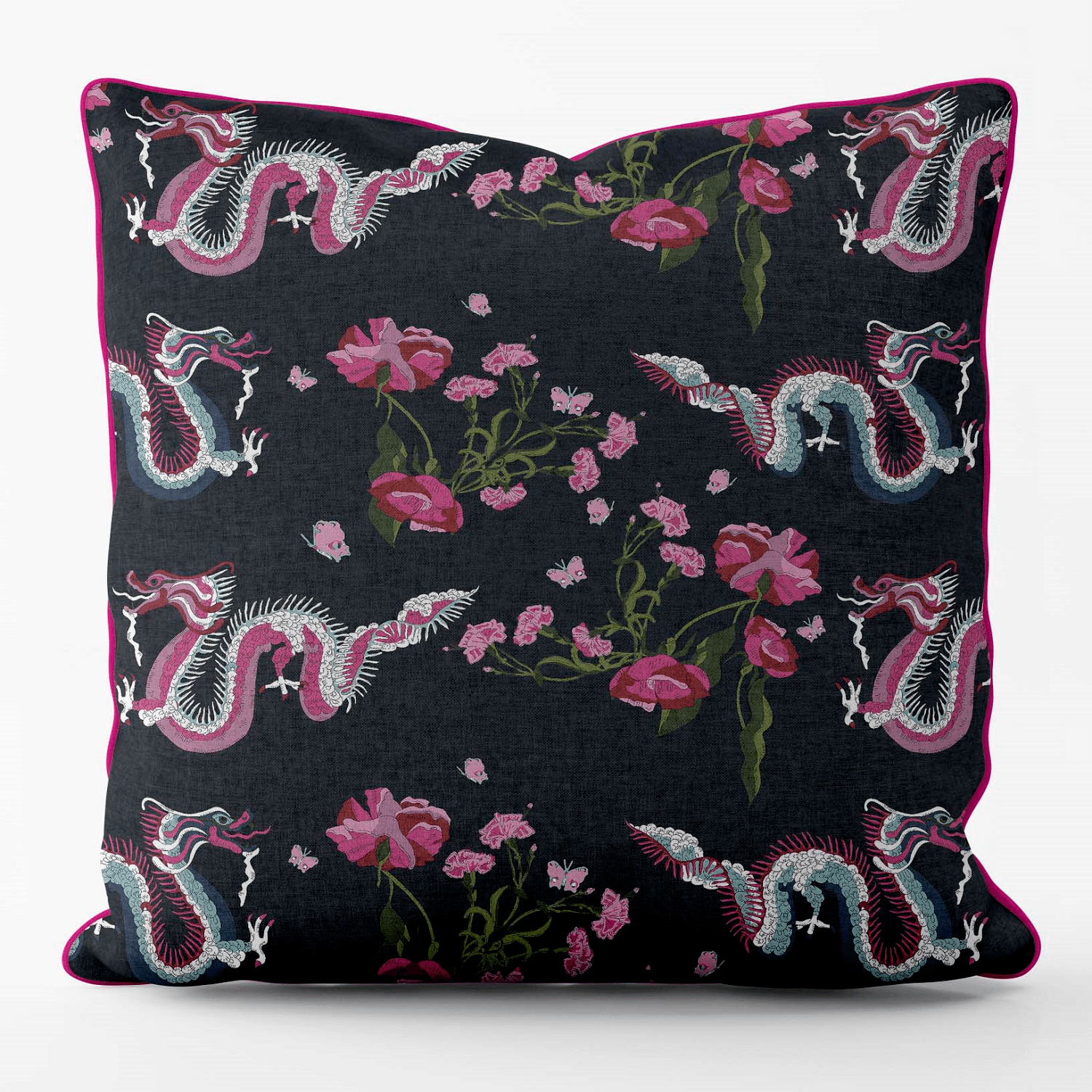 Dragon Rose Pink - Pink Piping Their Nibs Cushion