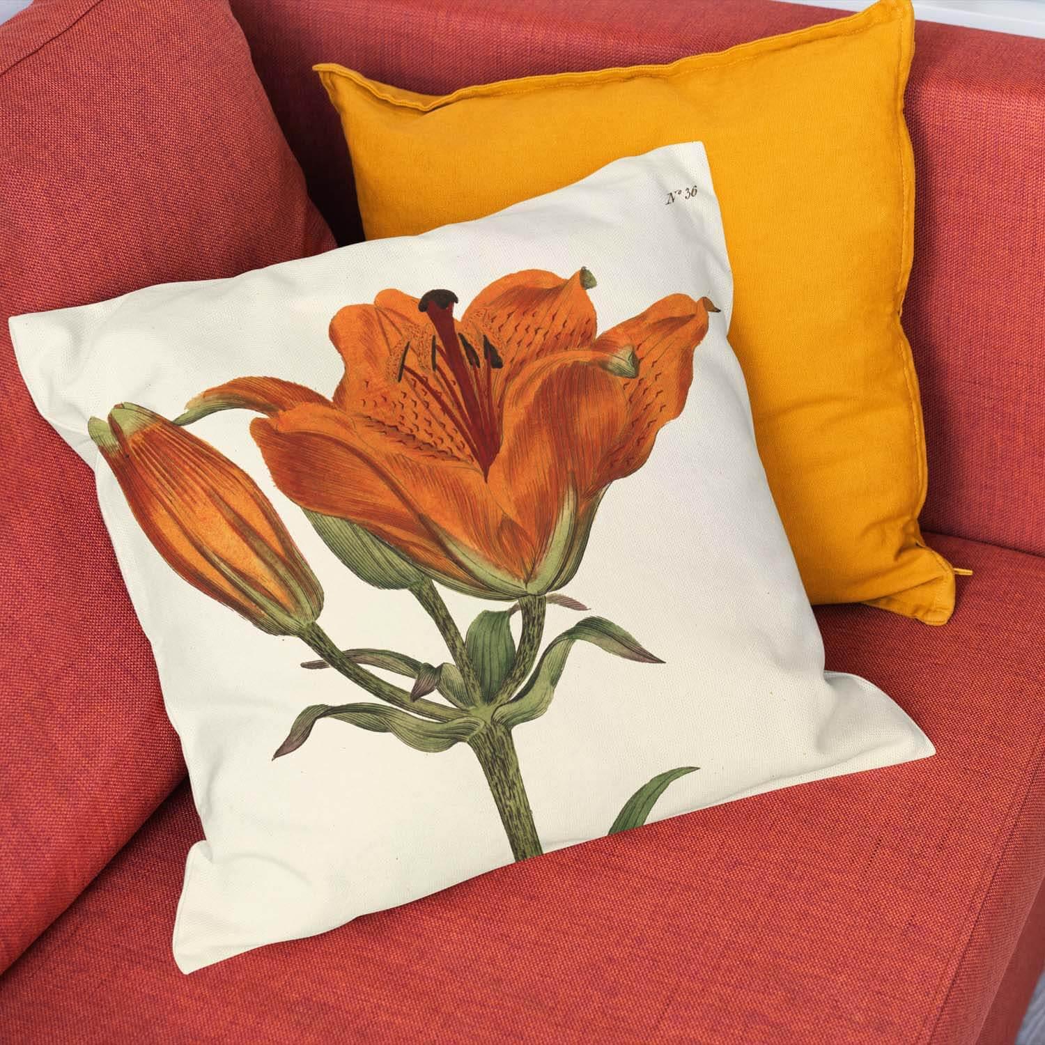 Orange Lily - Botanical Cushion - Handmade Cushions UK - WeLoveCushions
