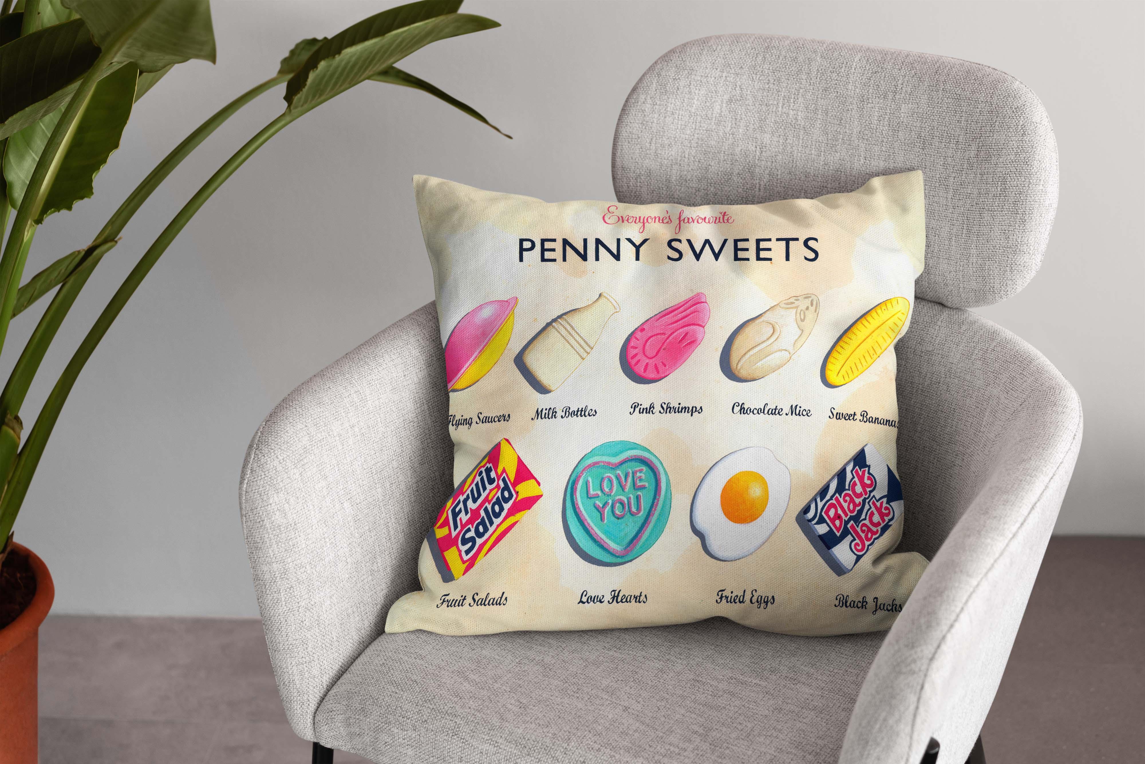 Penny Sweets - Martin Wiscombe - Retro Art Print Cushion