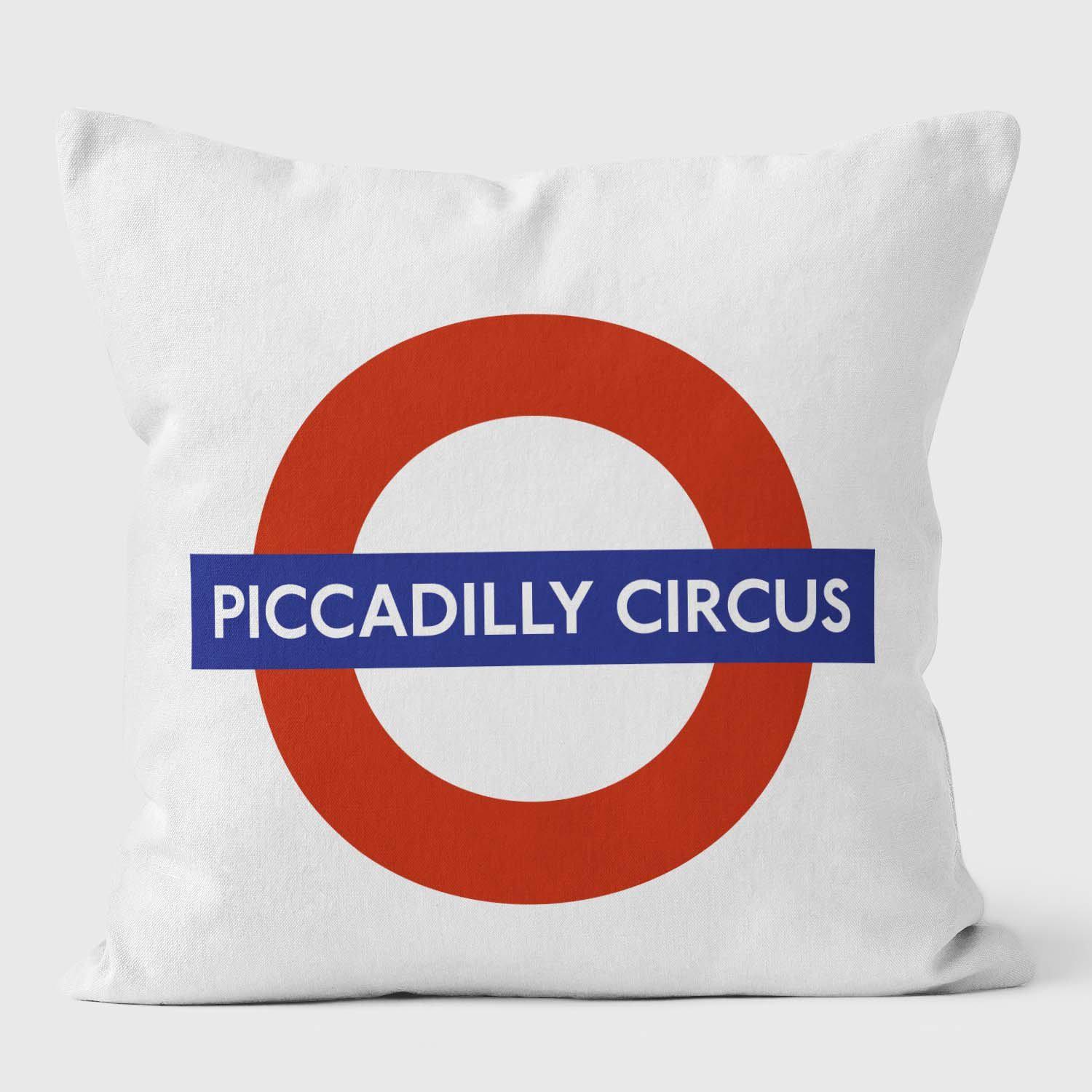 Piccadilly Circus London Underground Tube Station Roundel Cushion - Handmade Cushions UK - WeLoveCushions