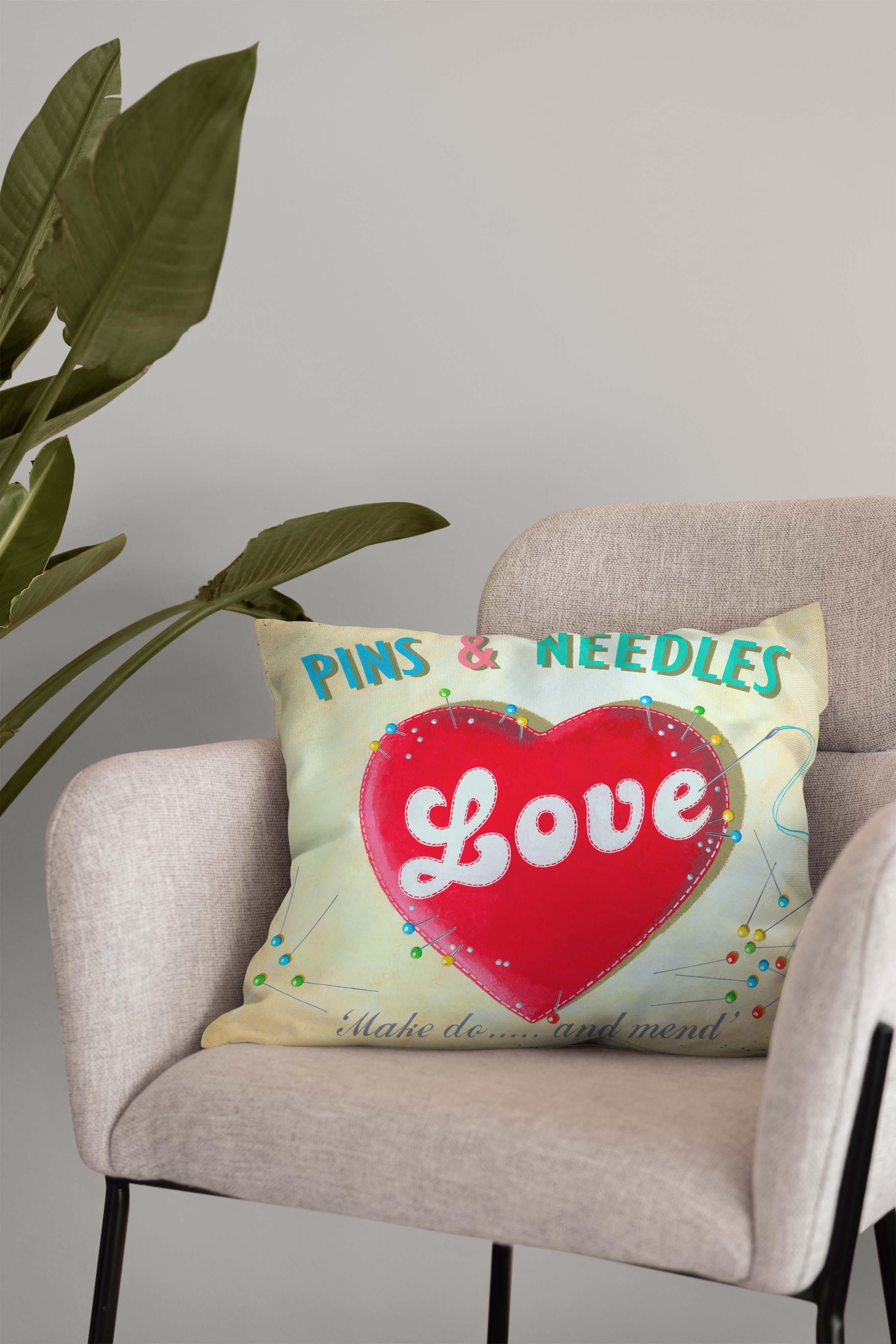 Pins Needles LOVE - Martin Wiscombe - Art Print Cushion