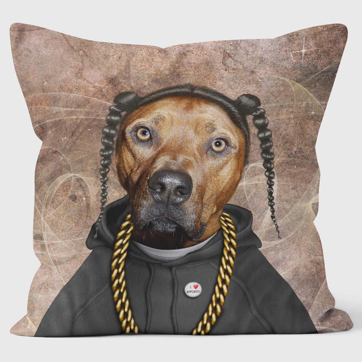 RAP (on brown) - Pets Rock Cushion - Handmade Cushions UK - WeLoveCushions