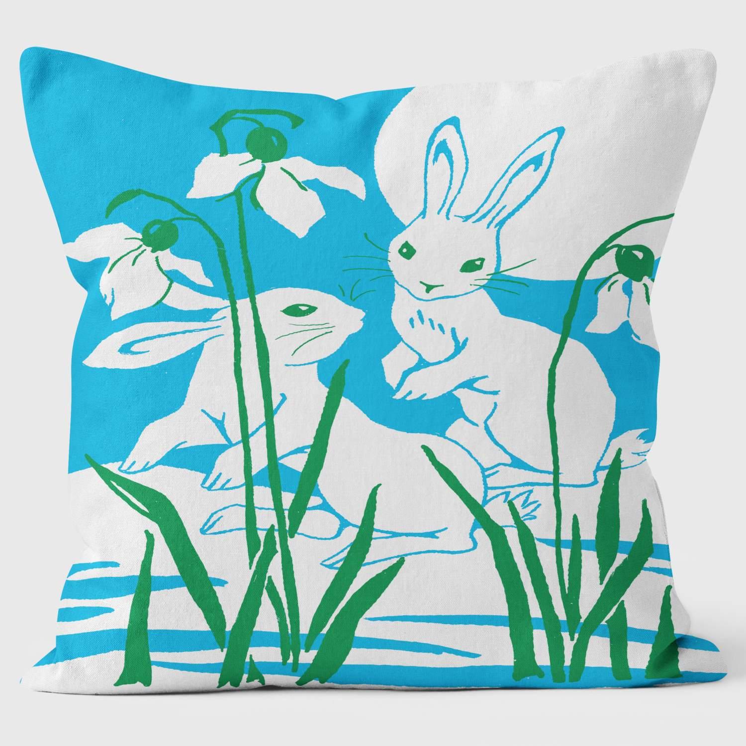 Rabbits And Snowdrops - Special Occasions Cushion - Handmade Cushions UK - WeLoveCushions