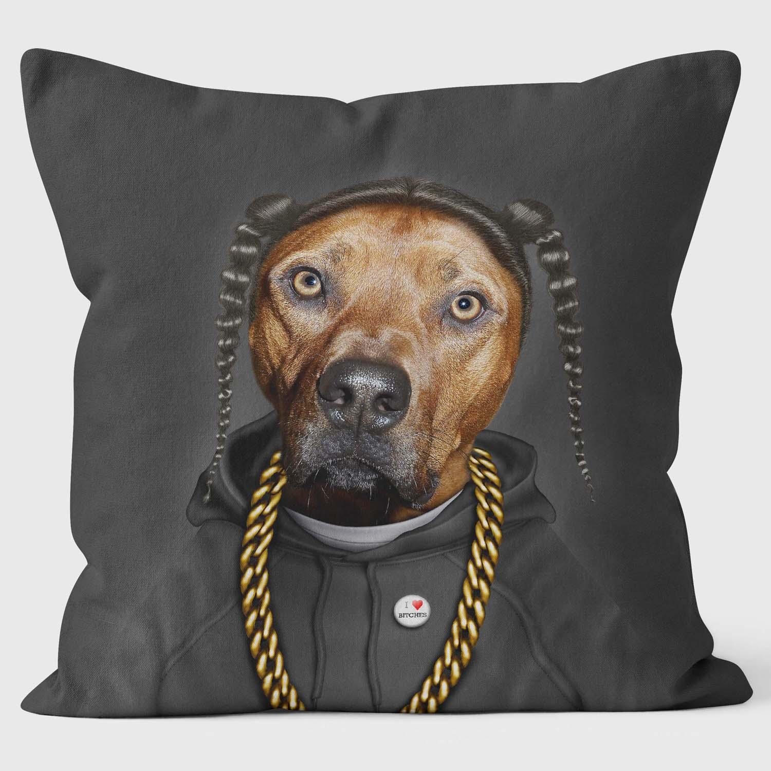 Rap (on black) - Pets Rock Cushion - Handmade Cushions UK - WeLoveCushions