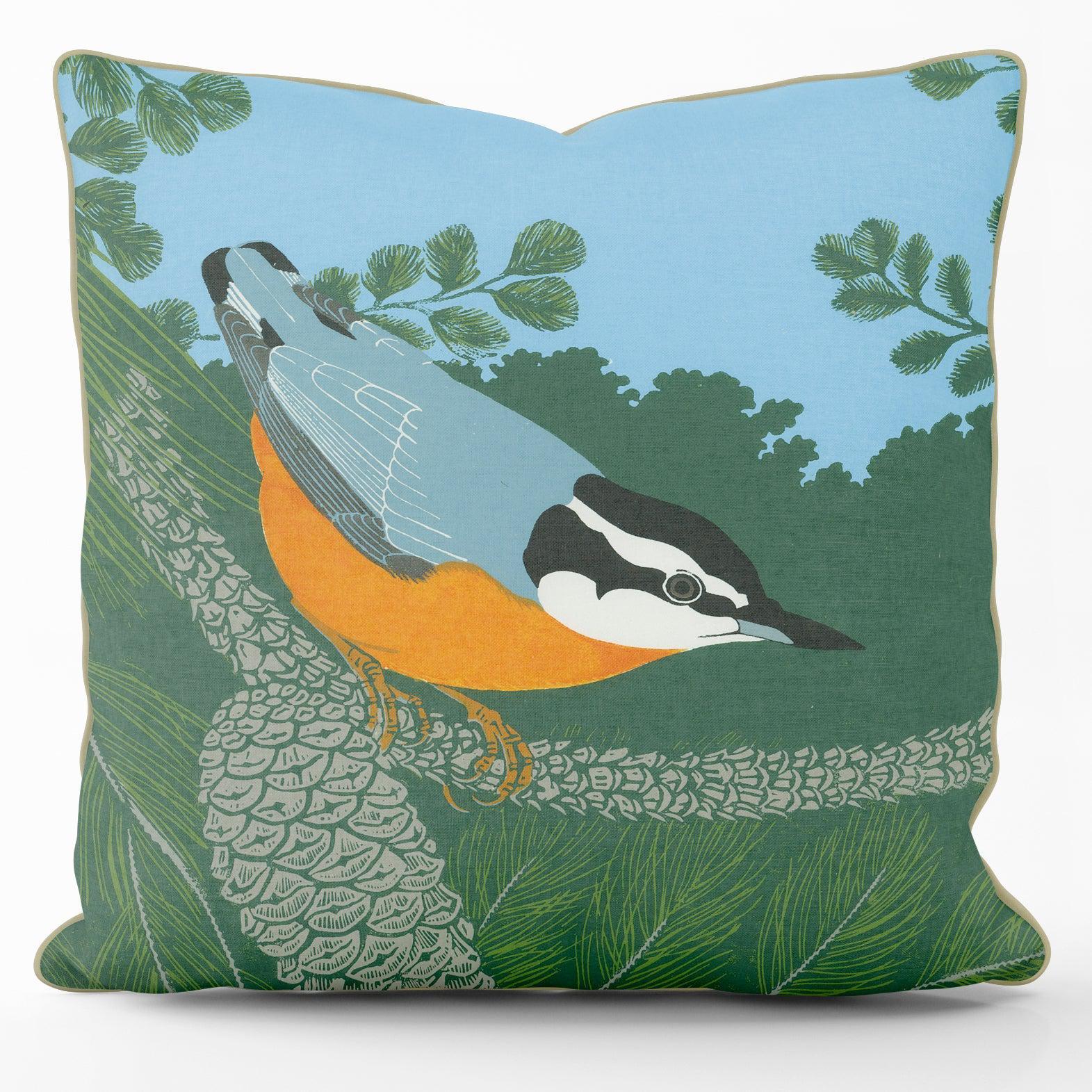 Red - Breasted Nuthatch - Robert Gillmor Cushion - Handmade Cushions UK - WeLoveCushions