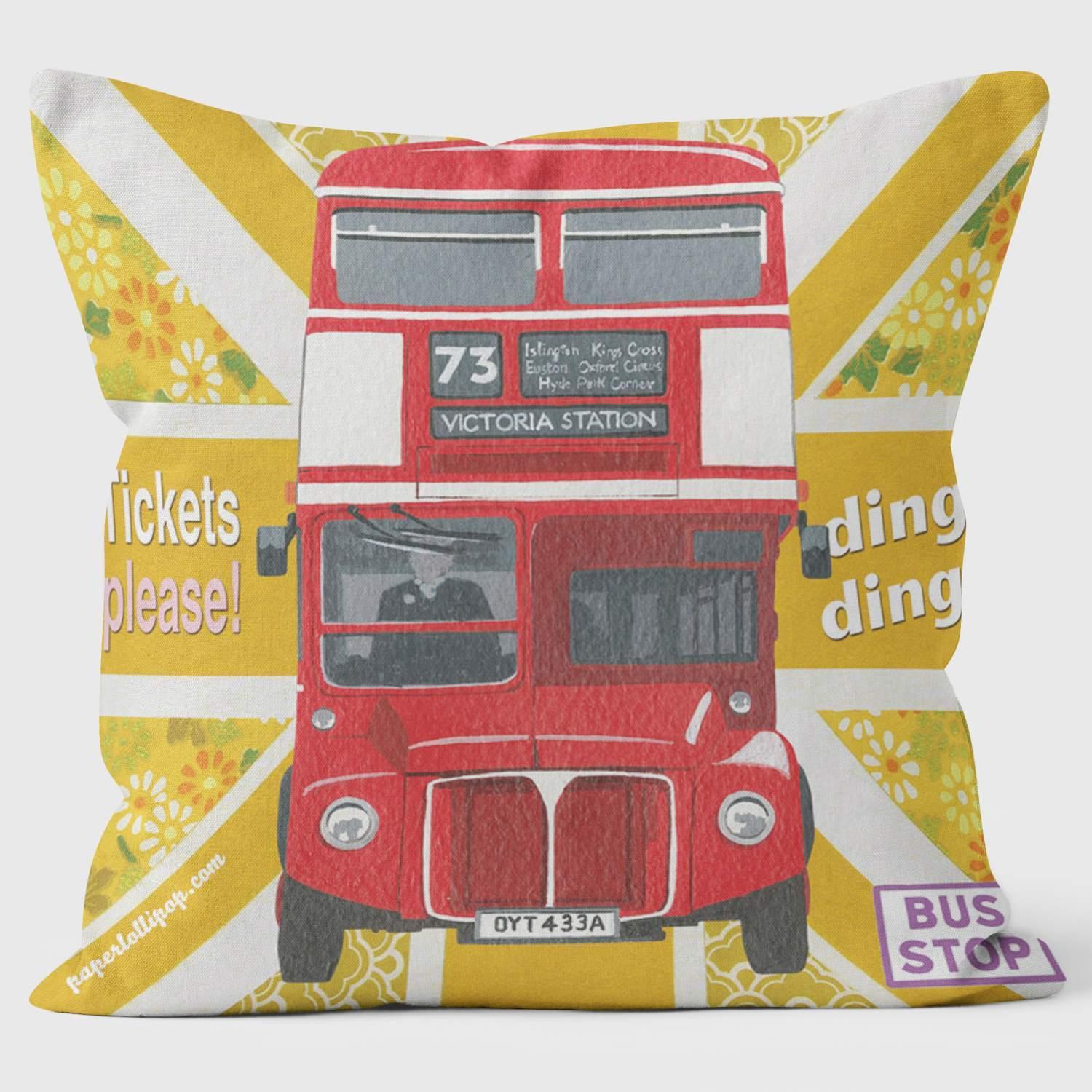 Red Bus Tickets Please - Paperlollipop Cushion - Handmade Cushions UK - WeLoveCushions