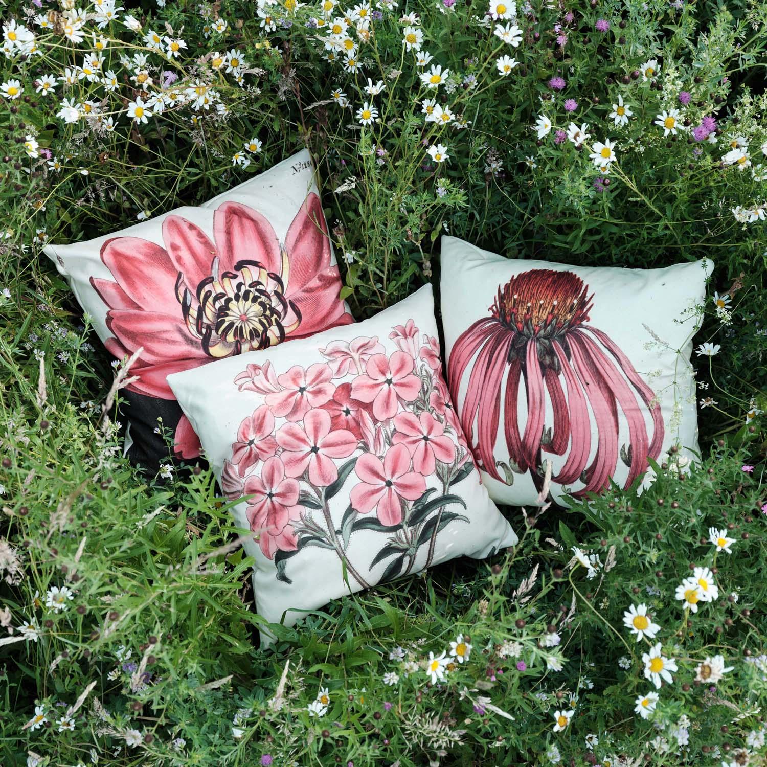 Red Flowered Water Lily - Botanical Outdoor Cushion - Handmade Cushions UK - WeLoveCushions