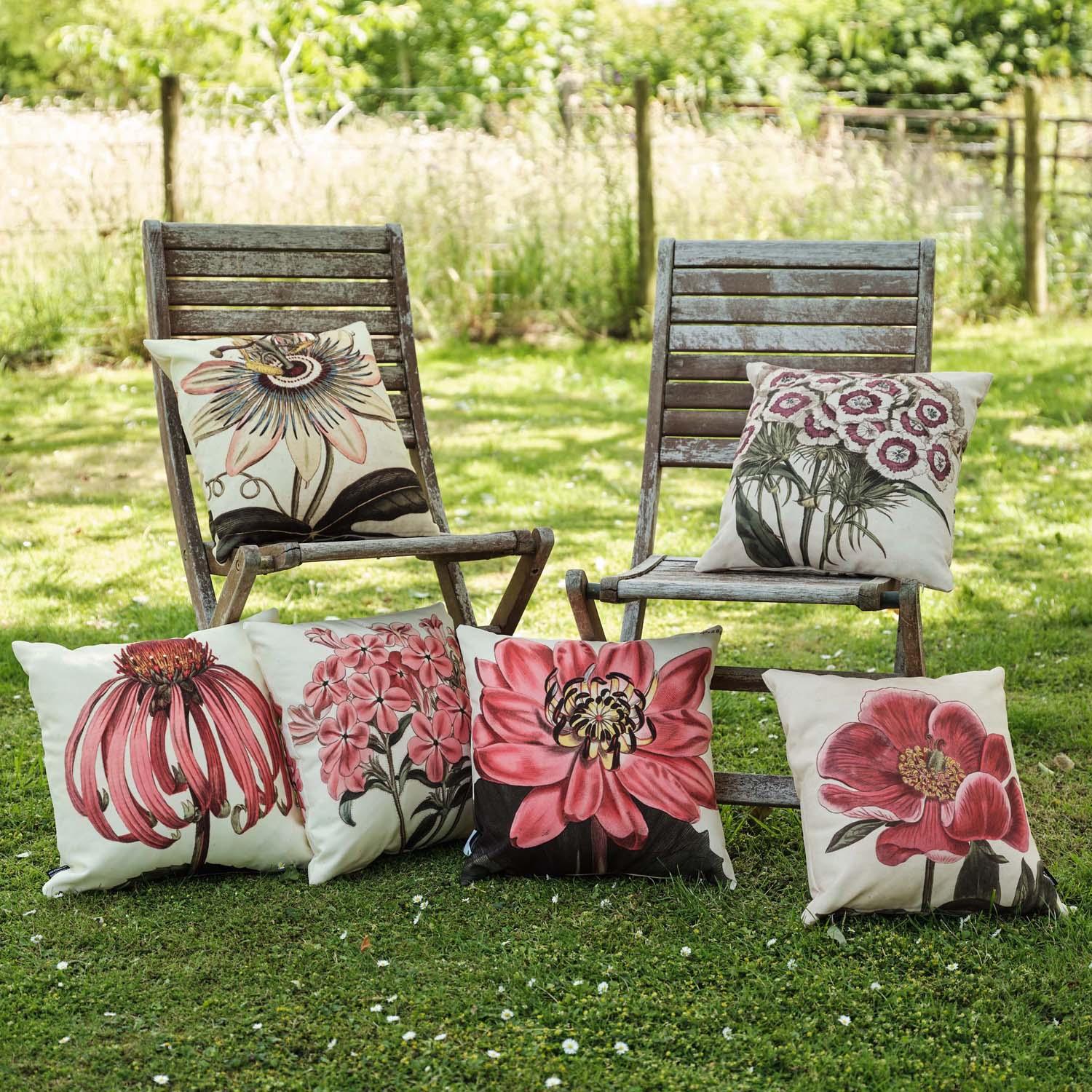 Red Flowered Water Lily - Botanical Outdoor Cushion - Handmade Cushions UK - WeLoveCushions