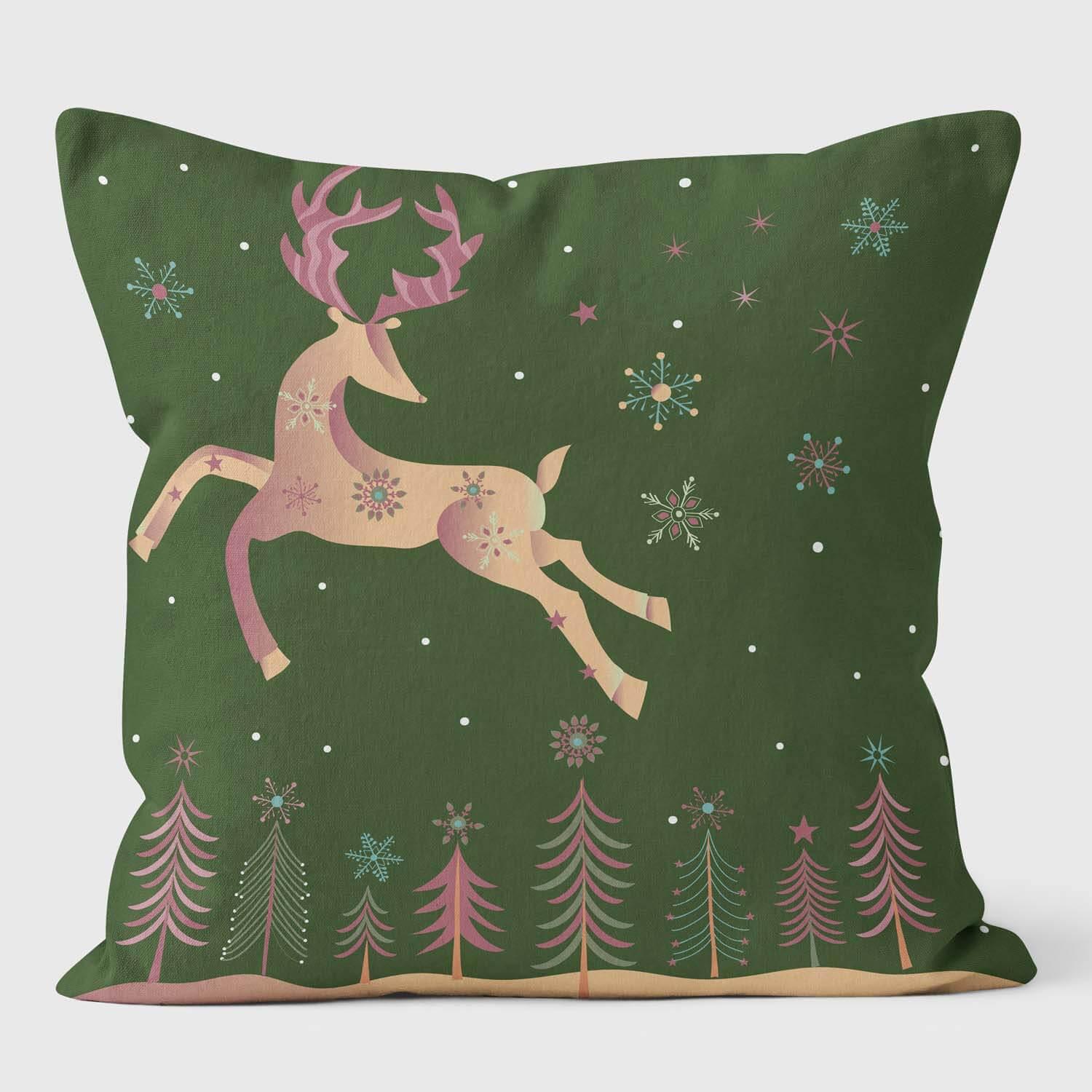 Reindeer Forest Green Cushion - Christmas Seasonal Cushion - Handmade Cushions UK - WeLoveCushions