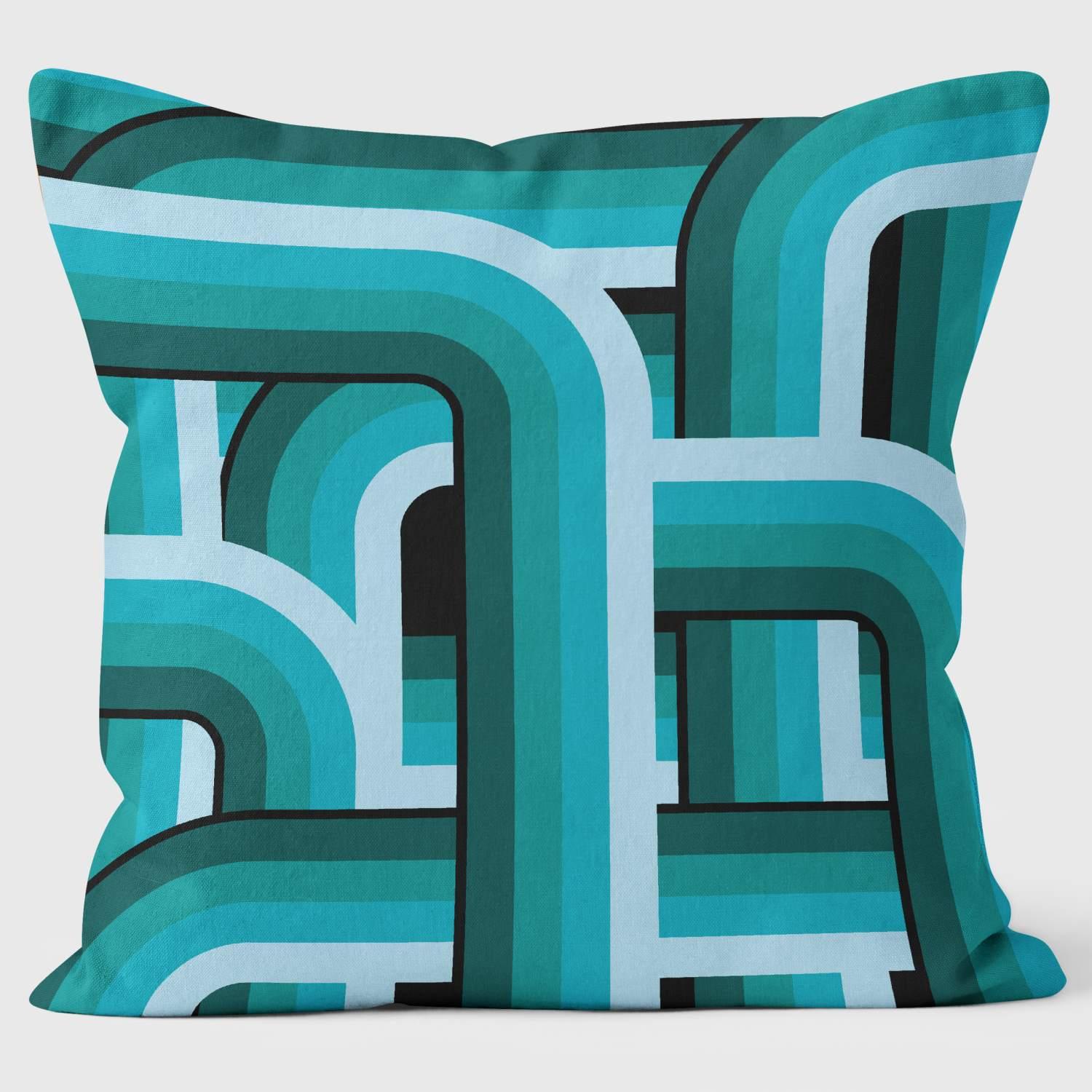 Retro Blue Tubes - Abstract Cushion - Handmade Cushions UK - WeLoveCushions