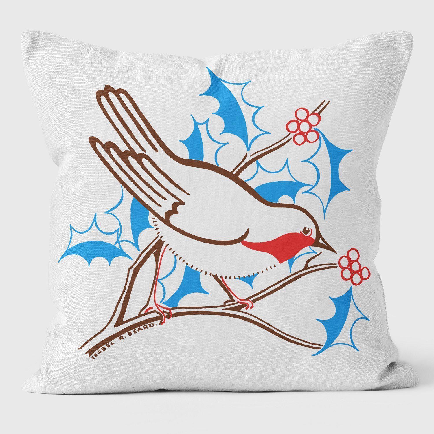 Robin & Berries - Christmas Cushion - Handmade Cushions UK - WeLoveCushions