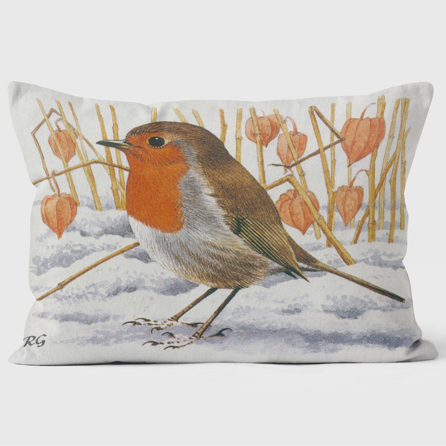 Robin In Snowy Field - Robert Gillmor Cushion - Handmade Cushions UK - WeLoveCushions