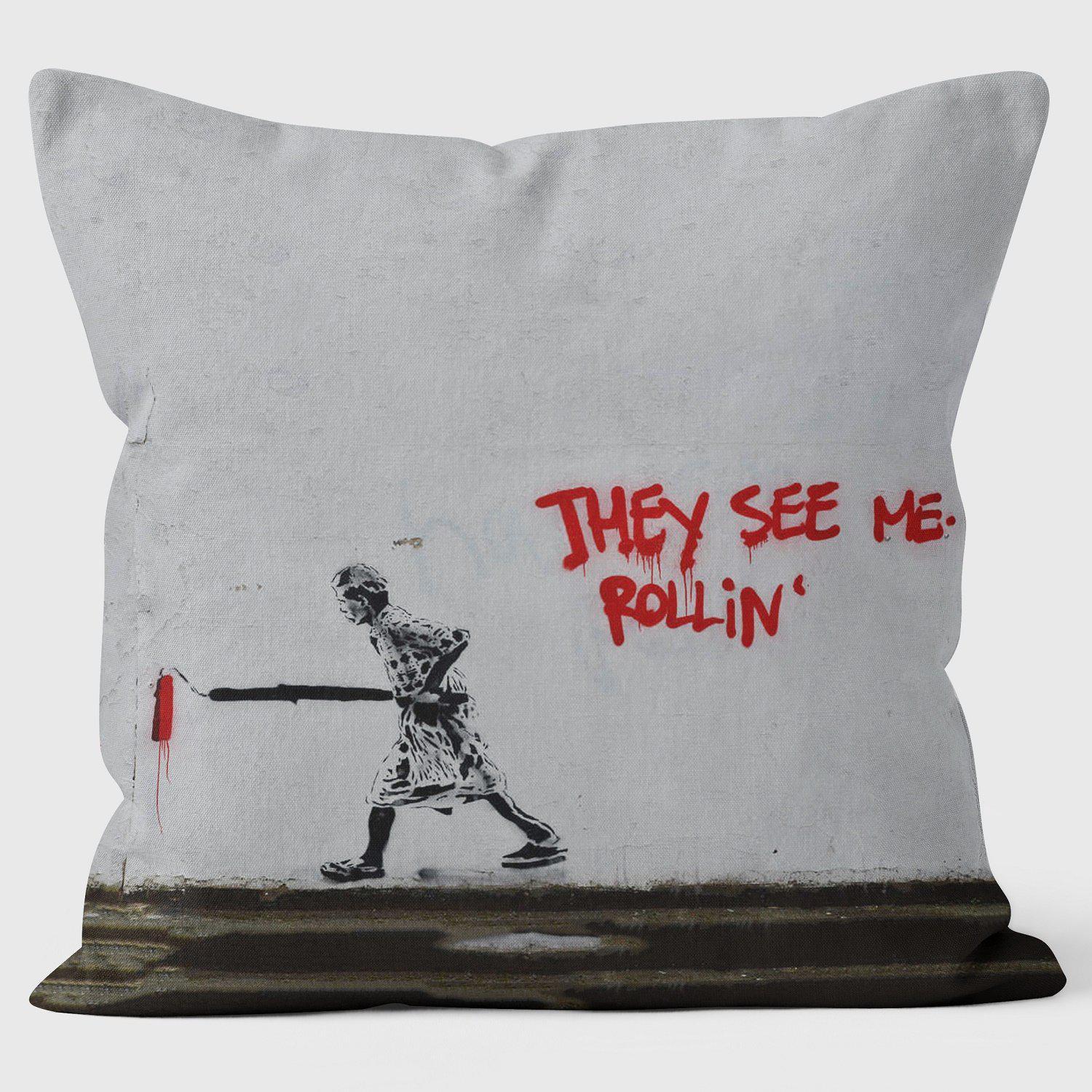 Rolling - Banksy Inspired - Graffiti Art Cushion - Handmade Cushions UK - WeLoveCushions