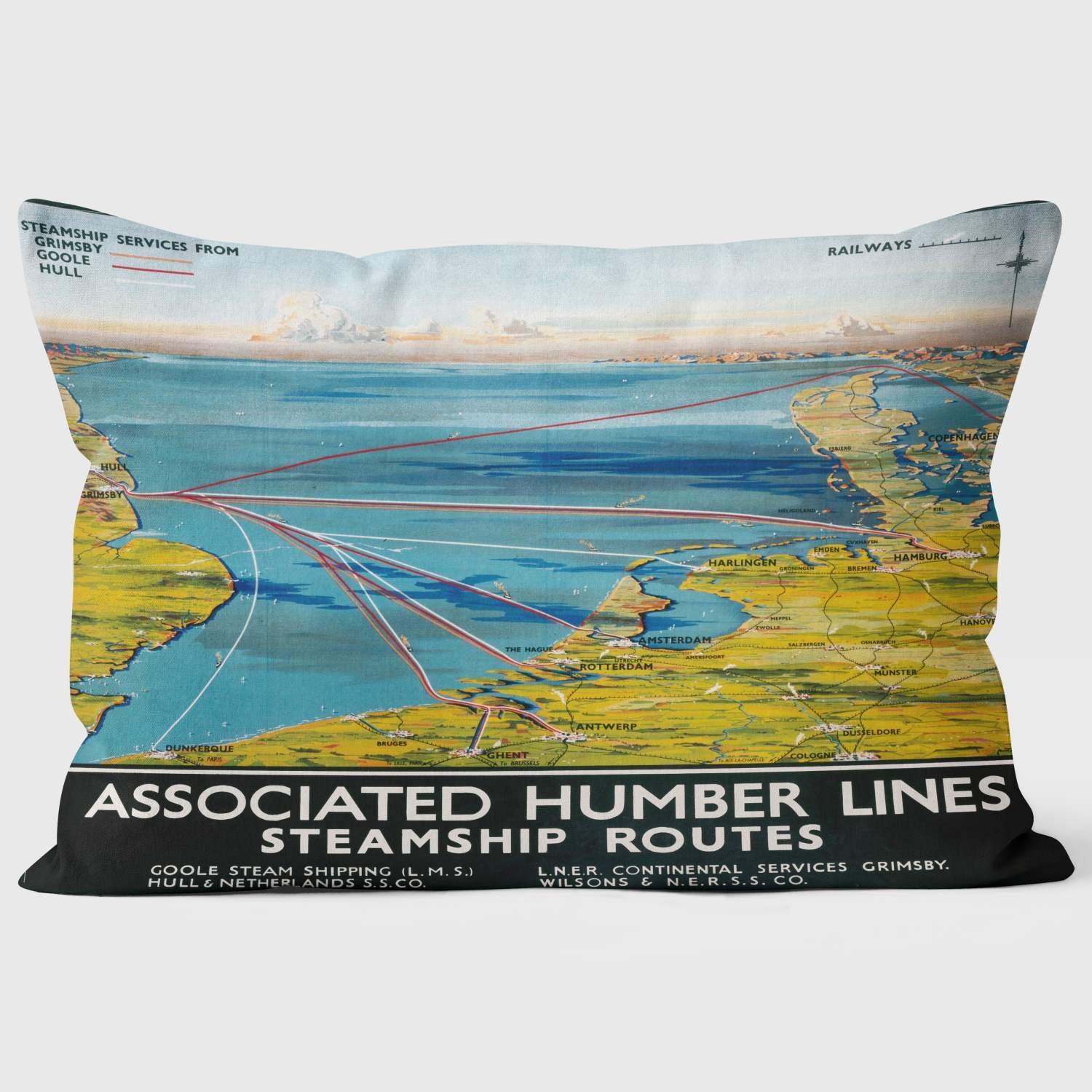 Steamship Routes - Associated Humber Lines LNER-LMS 1930 - National Railway Museum Cushion - Handmade Cushions UK - WeLoveCushions