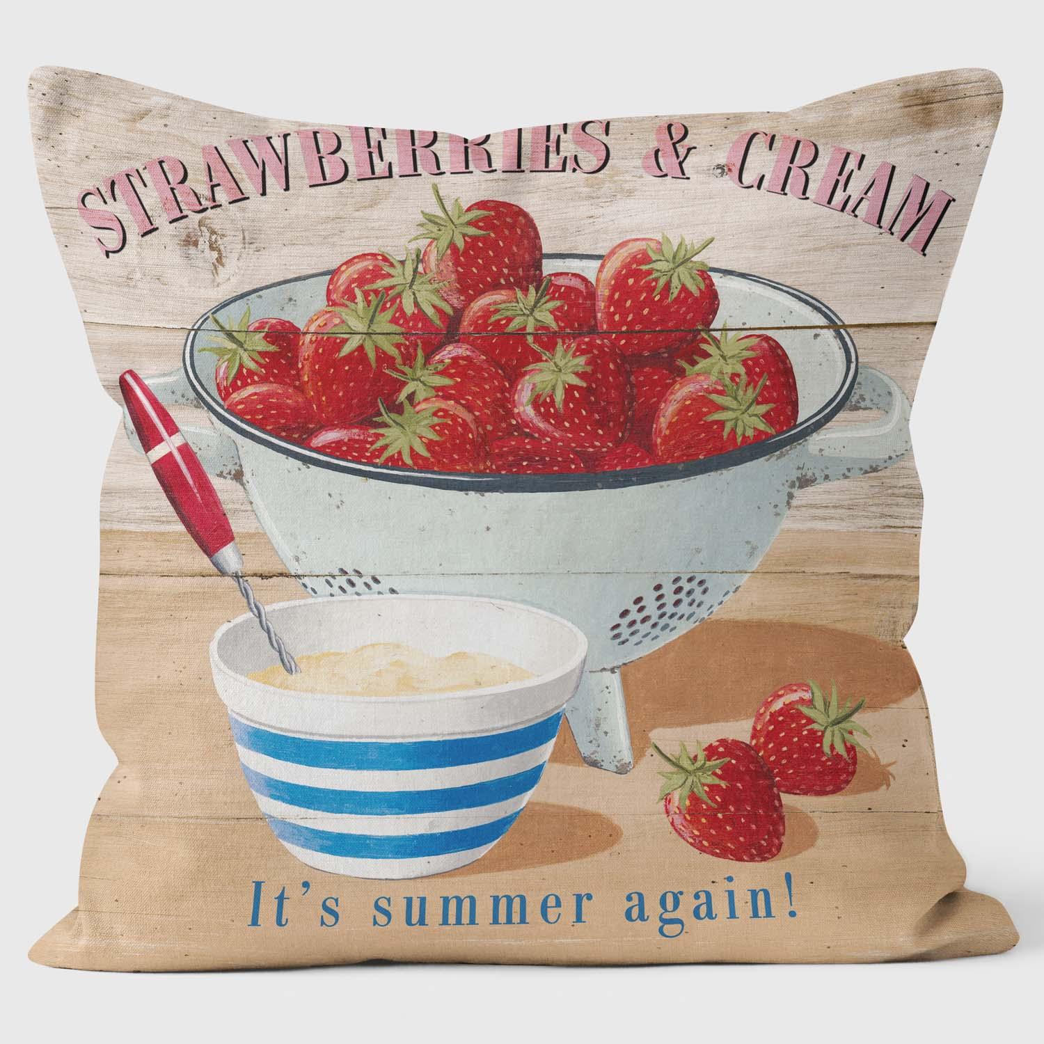 Strawberries & Cream Its Summer - Martin Wiscombe Cushion - Handmade Cushions UK - WeLoveCushions