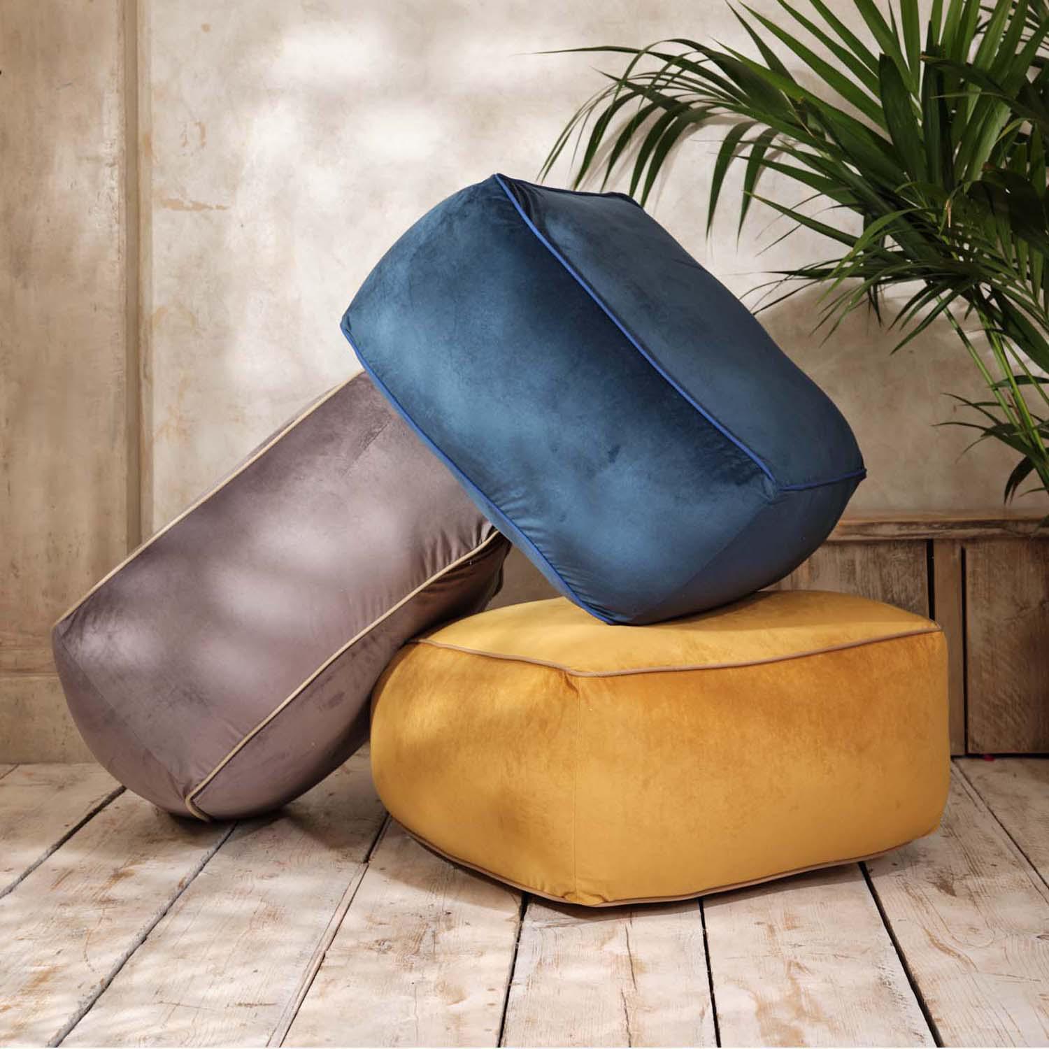 Sugar Cube Midnight Blue Pouffe Piped - Art Cushion - Handmade Cushions UK - WeLoveCushions