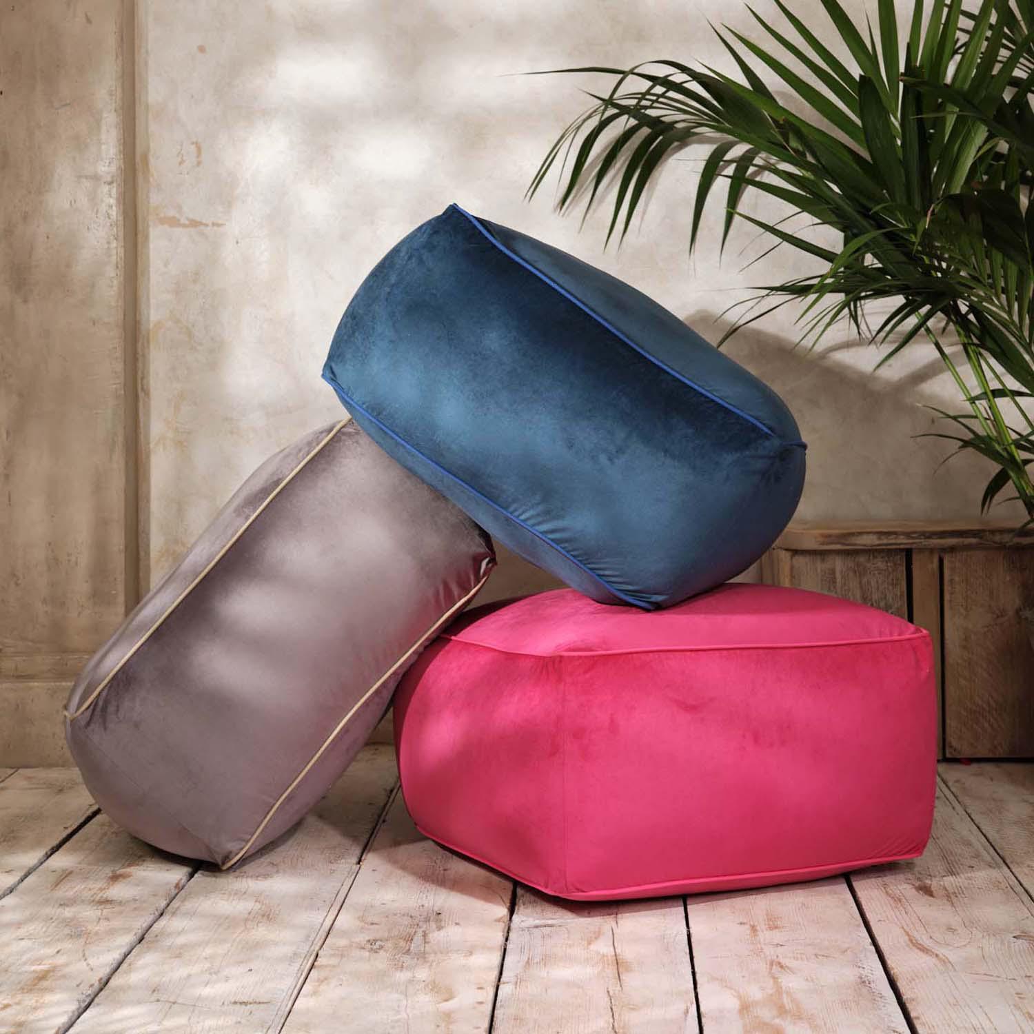 Sugar Cube Midnight Blue Pouffe Piped - Art Cushion - Handmade Cushions UK - WeLoveCushions