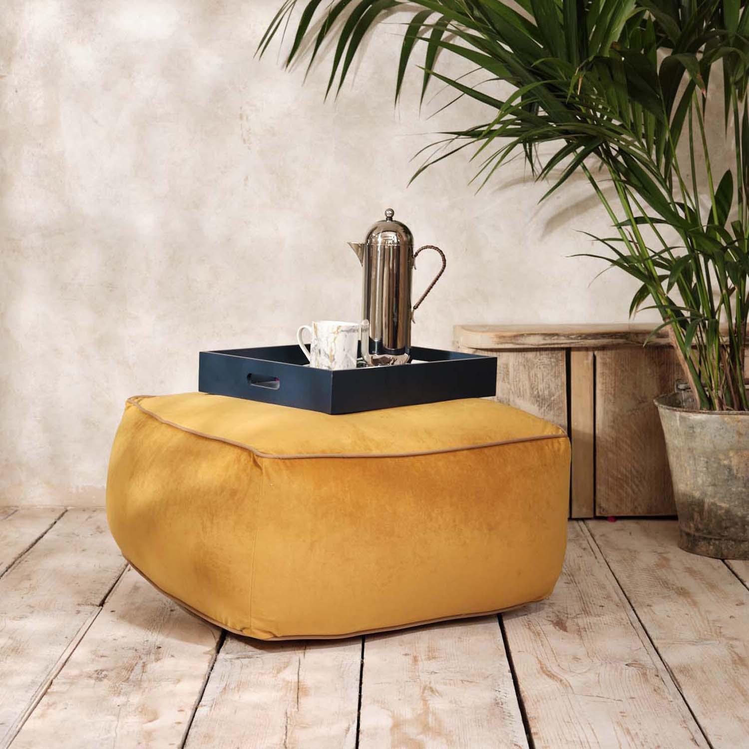 Sugar Cube Pouffe Mustard Yellow Piped - Art Cushion - Handmade Cushions UK - WeLoveCushions