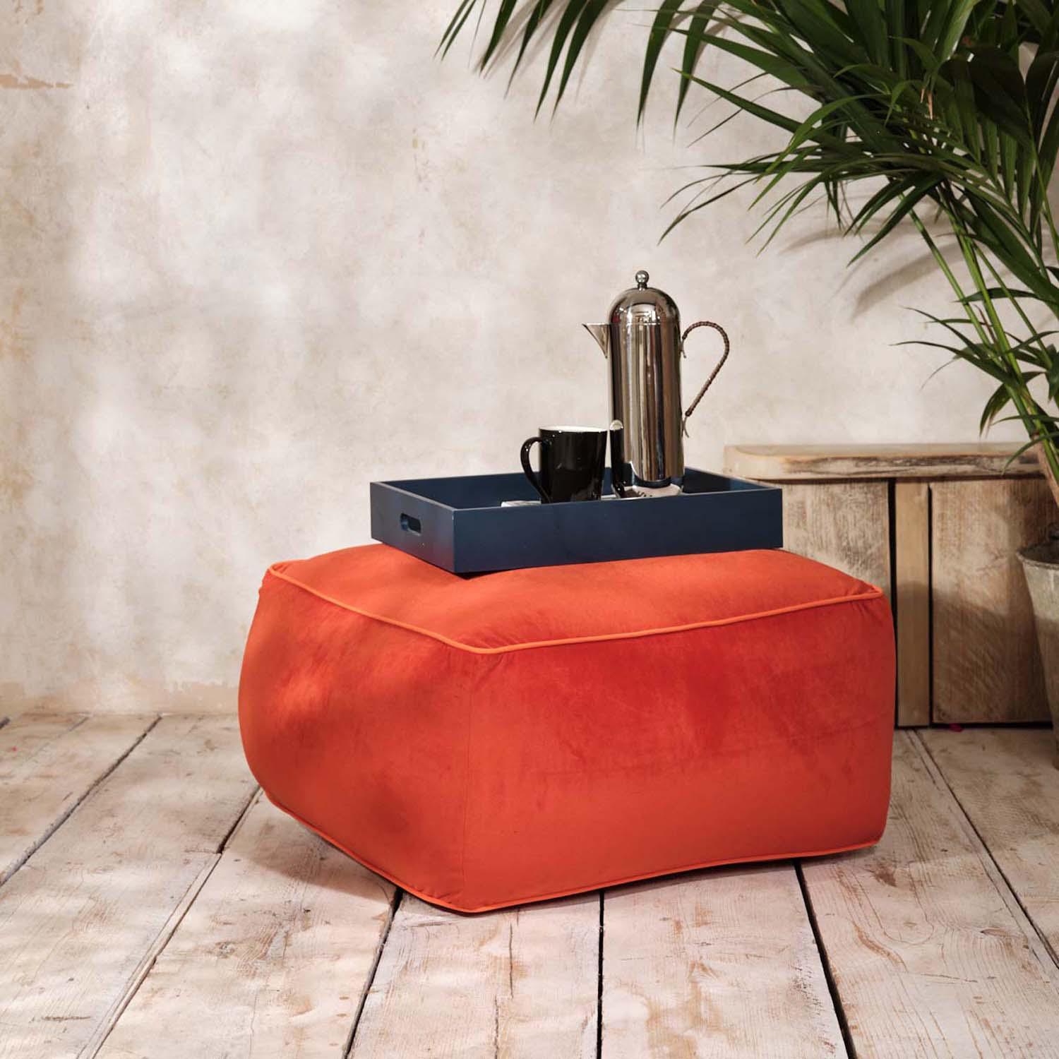 Sugar Cube Pouffe Orange Piped - Art Cushion - Handmade Cushions UK - WeLoveCushions