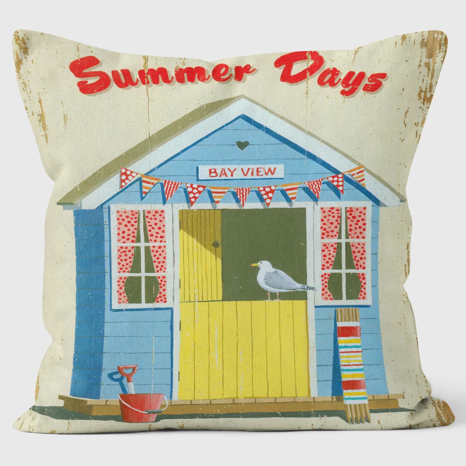 Summer Days Beach Hut - Martin Wiscombe - Art Print Cushion - Handmade Cushions UK - WeLoveCushions