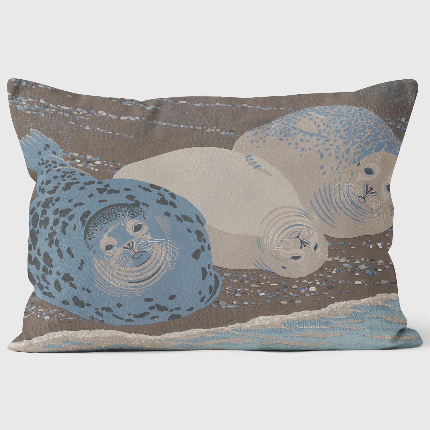 Temple, Bishop and Bean - Three Blakeney Point Seals - Robert Gillmor Cushion - Handmade Cushions UK - WeLoveCushions