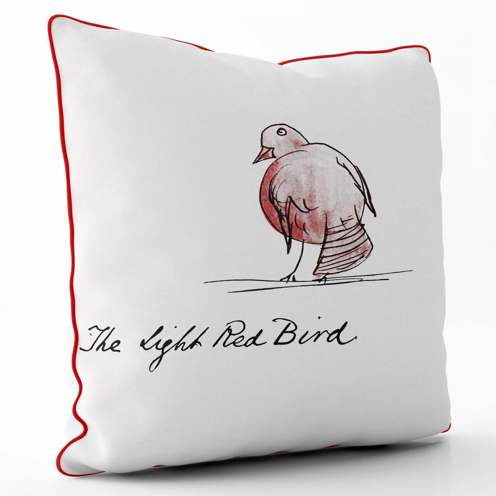 The Little Red Bird - Edward Lear Cushion - Red Piping - Handmade Cushions UK - WeLoveCushions