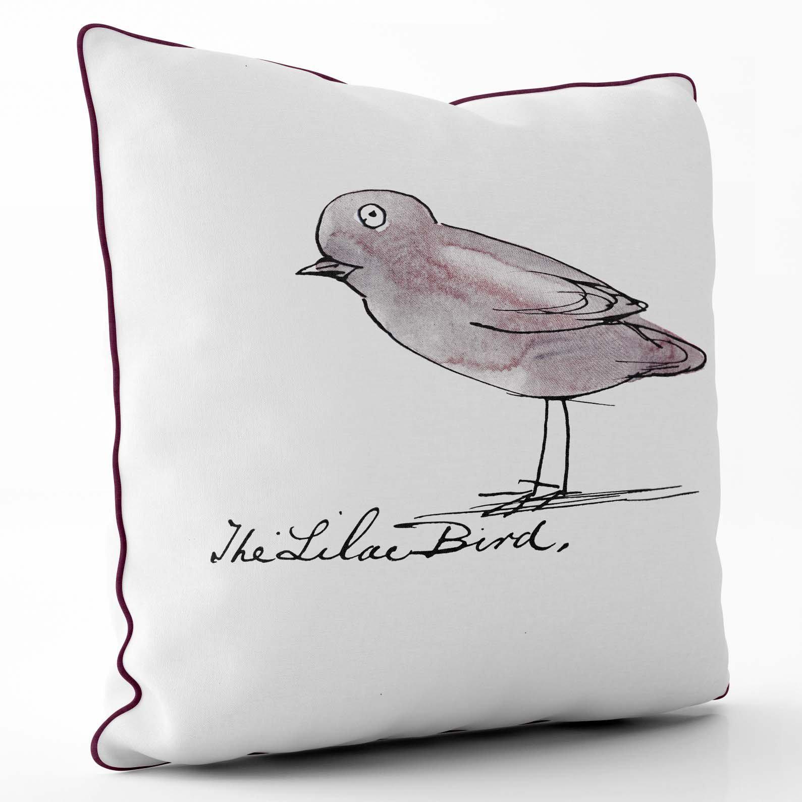 The Liliac Bird - Edward Lear Cushion - Cerise Piping - Handmade Cushions UK - WeLoveCushions