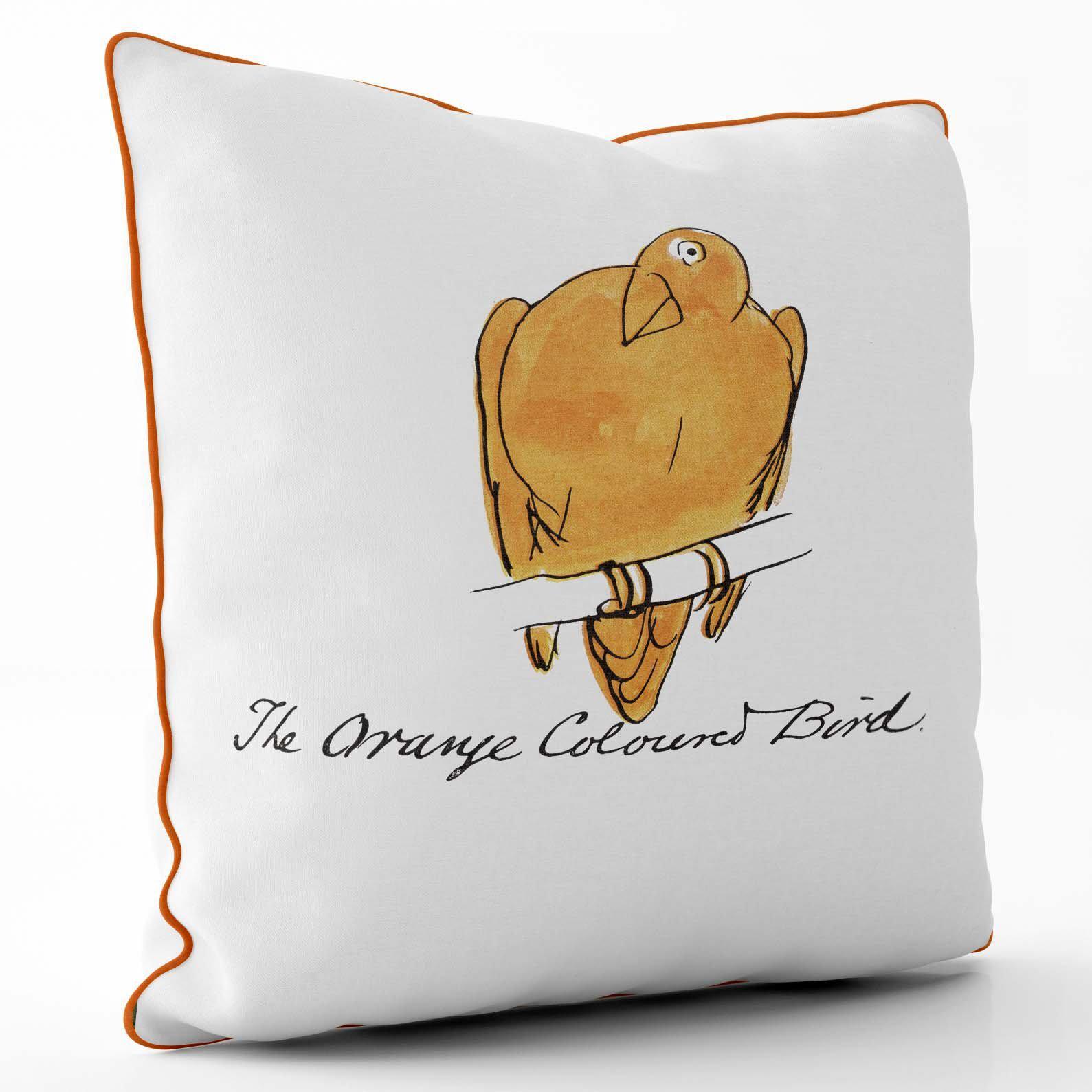 The Orange Coloured Bird - Edward Lear Cushion - Orange Piping - Handmade Cushions UK - WeLoveCushions