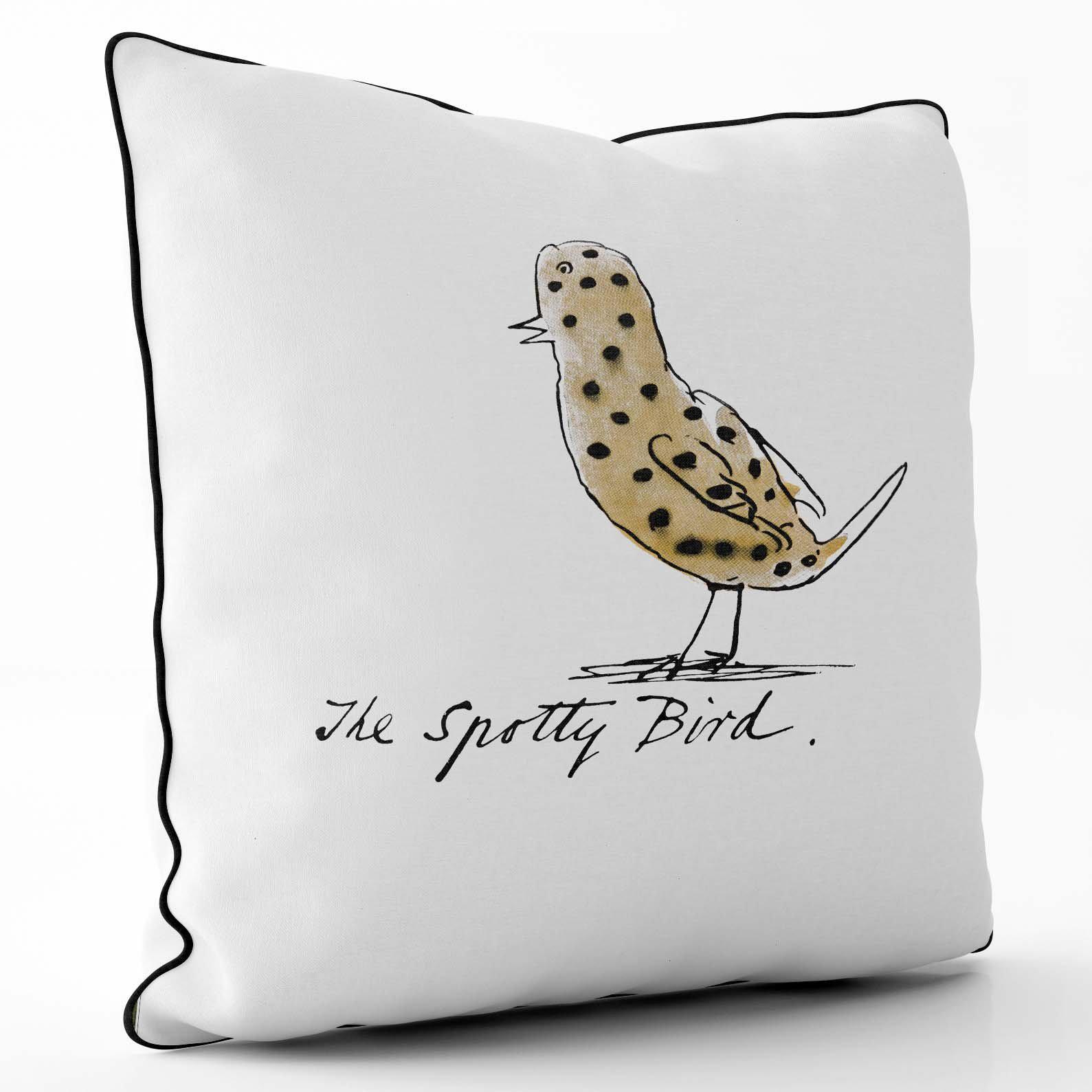 The Spotty Bird - Edward Lear Cushion - Coffee Piping - Handmade Cushions UK - WeLoveCushions