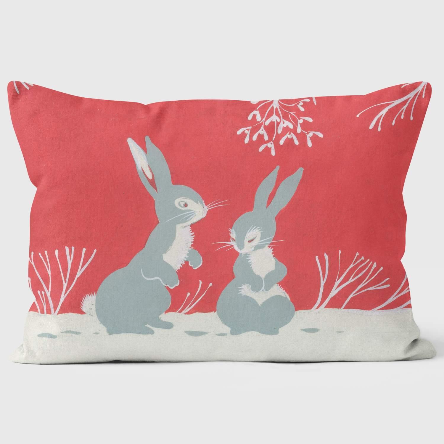 Two Rabbit Under The Mistletoe - Christmas Cushion - Handmade Cushions UK - WeLoveCushions