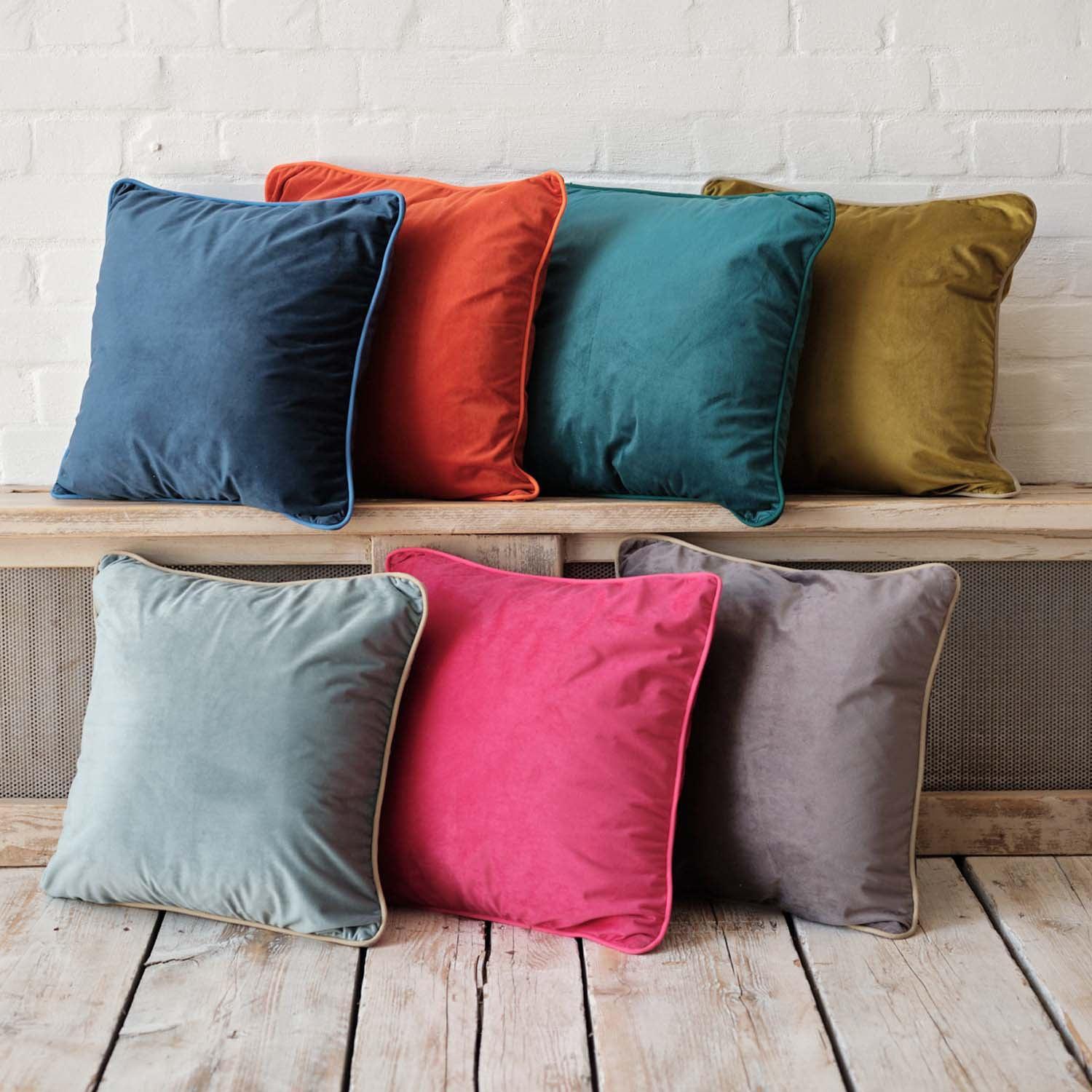 Velvet Velour Cushion Green Piped - Art Print Cushion - Handmade Cushions UK - WeLoveCushions