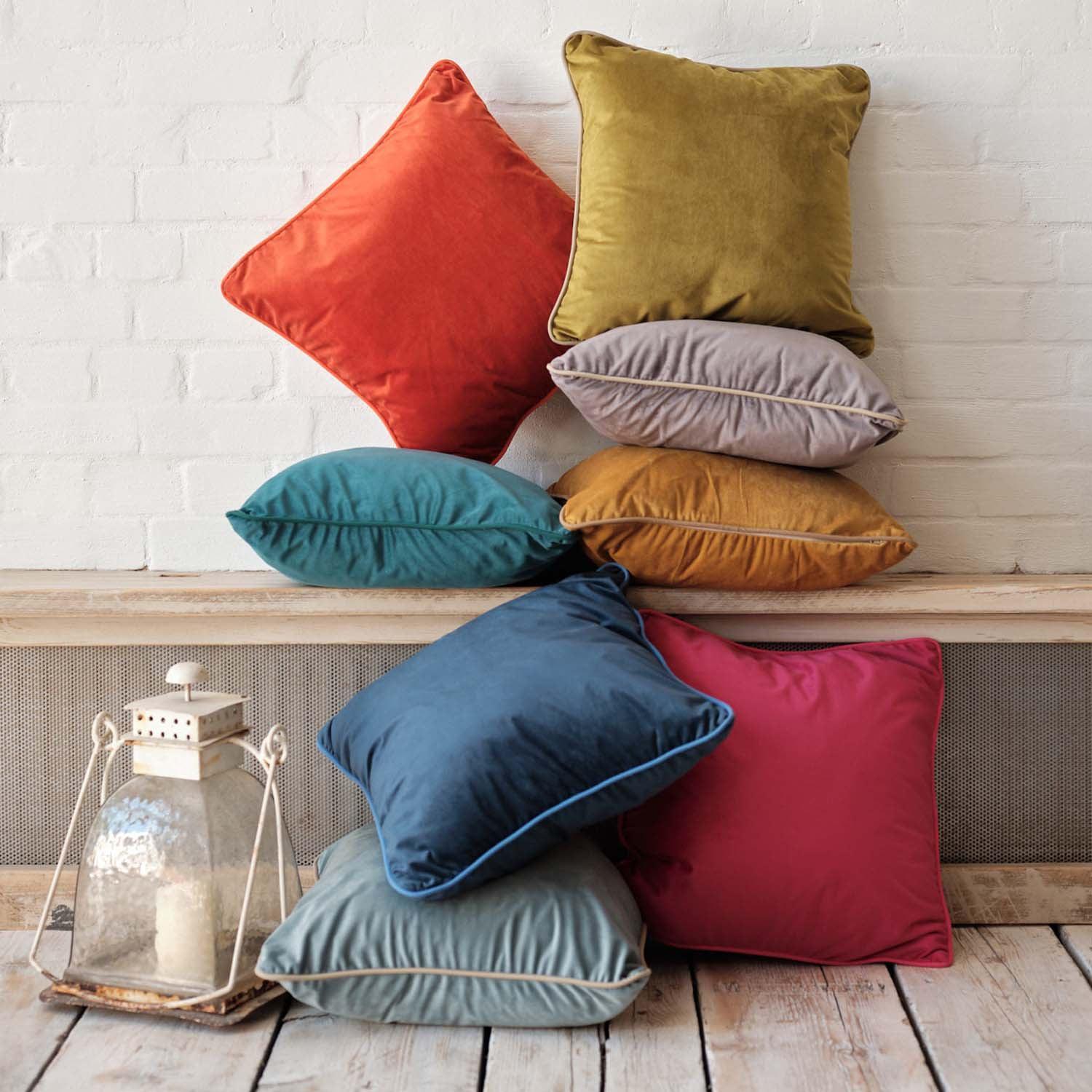 Velvet Velour Cushion Hot Pink Piped - Art Print Cushion - Handmade Cushions UK - WeLoveCushions