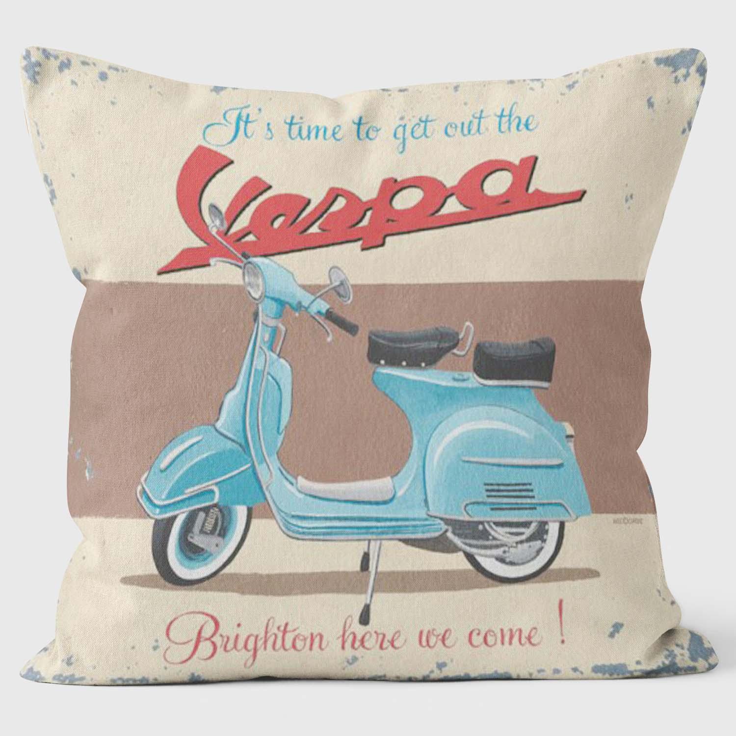 Vespa Brighton Here We Come - Retro Motor Cushion - Handmade Cushions UK - WeLoveCushions