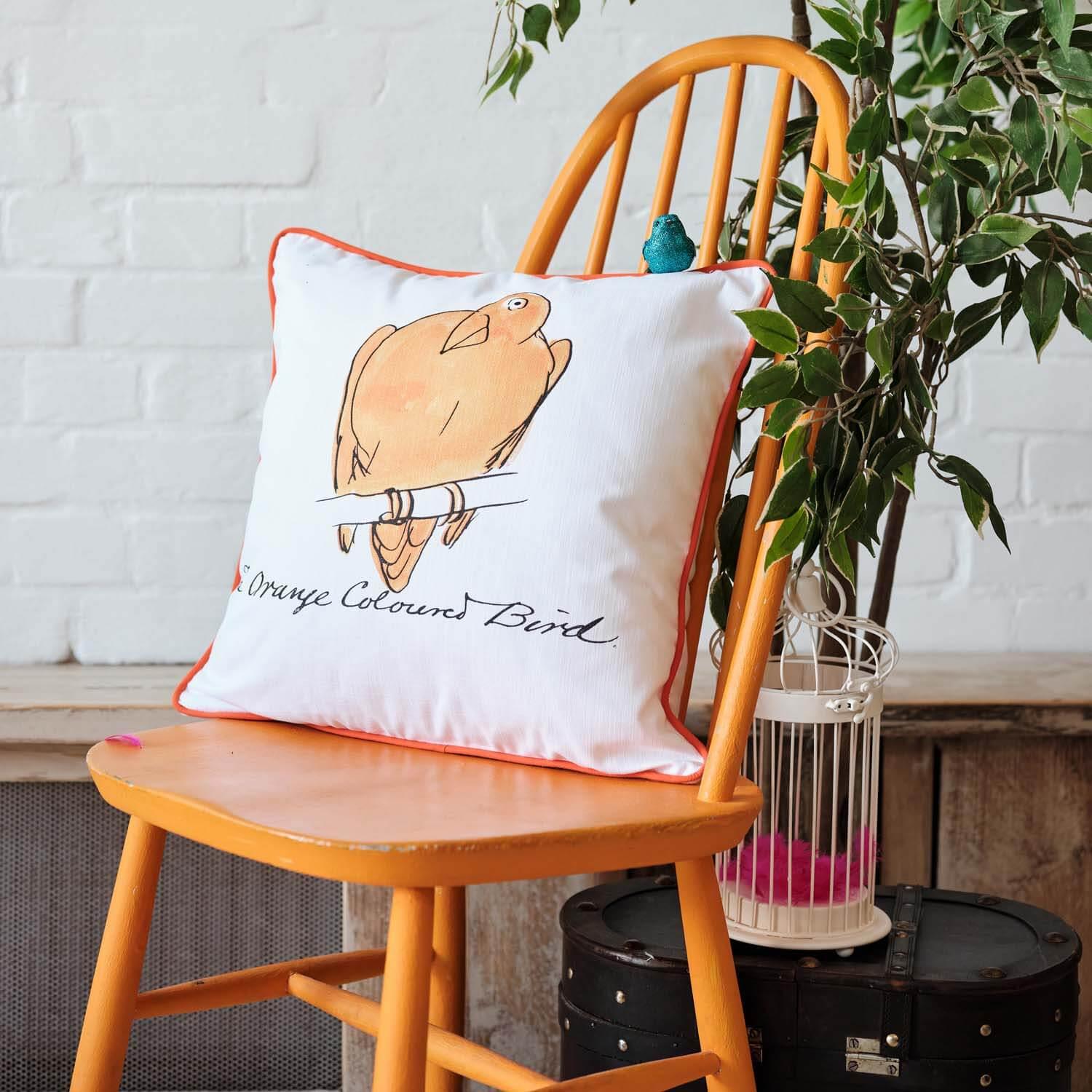 The Orange Coloured Bird - Edward Lear Cushion