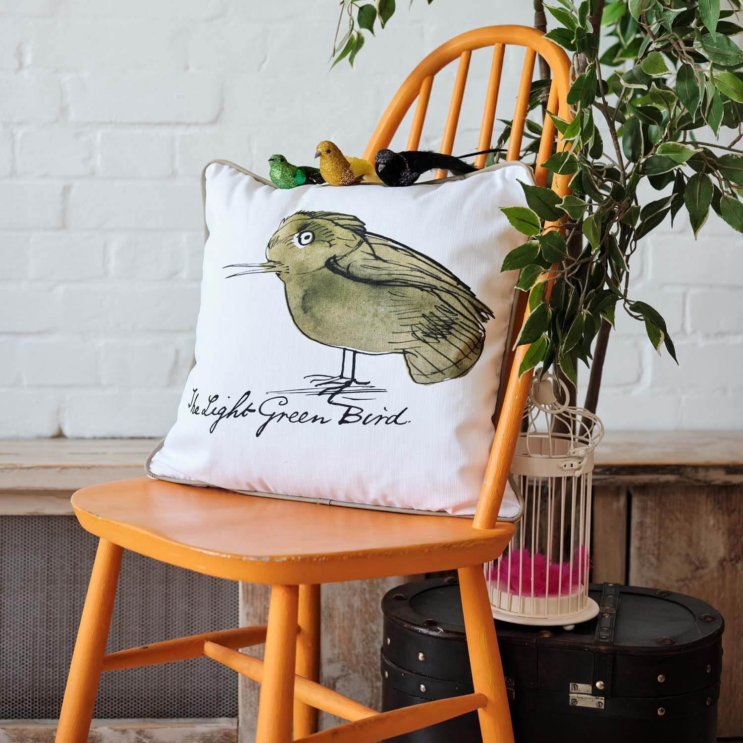 The Light Green  Bird - Edward Lear Cushion