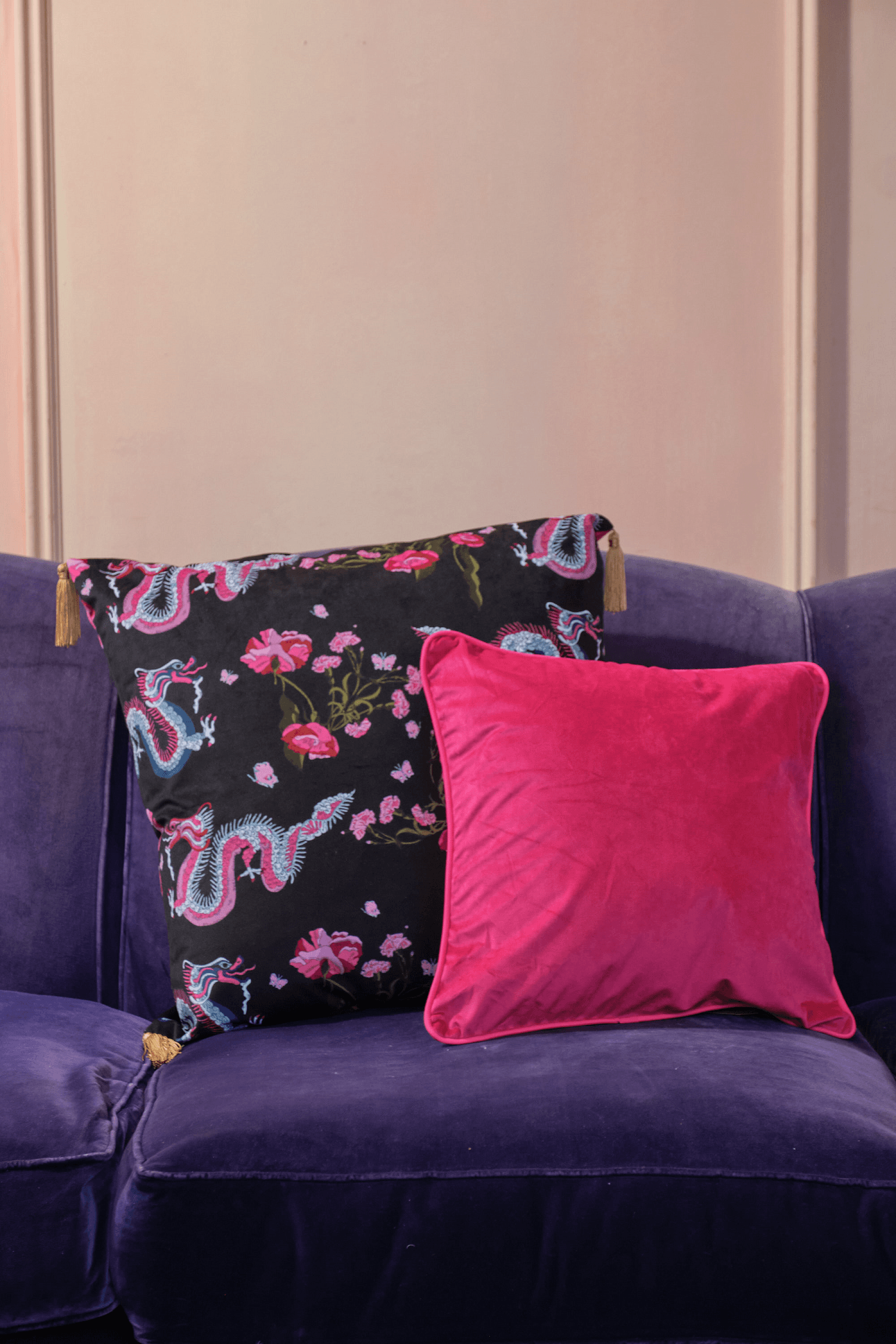 Dragon Rose Pink - Gold Tassels Their Nibs Cushion