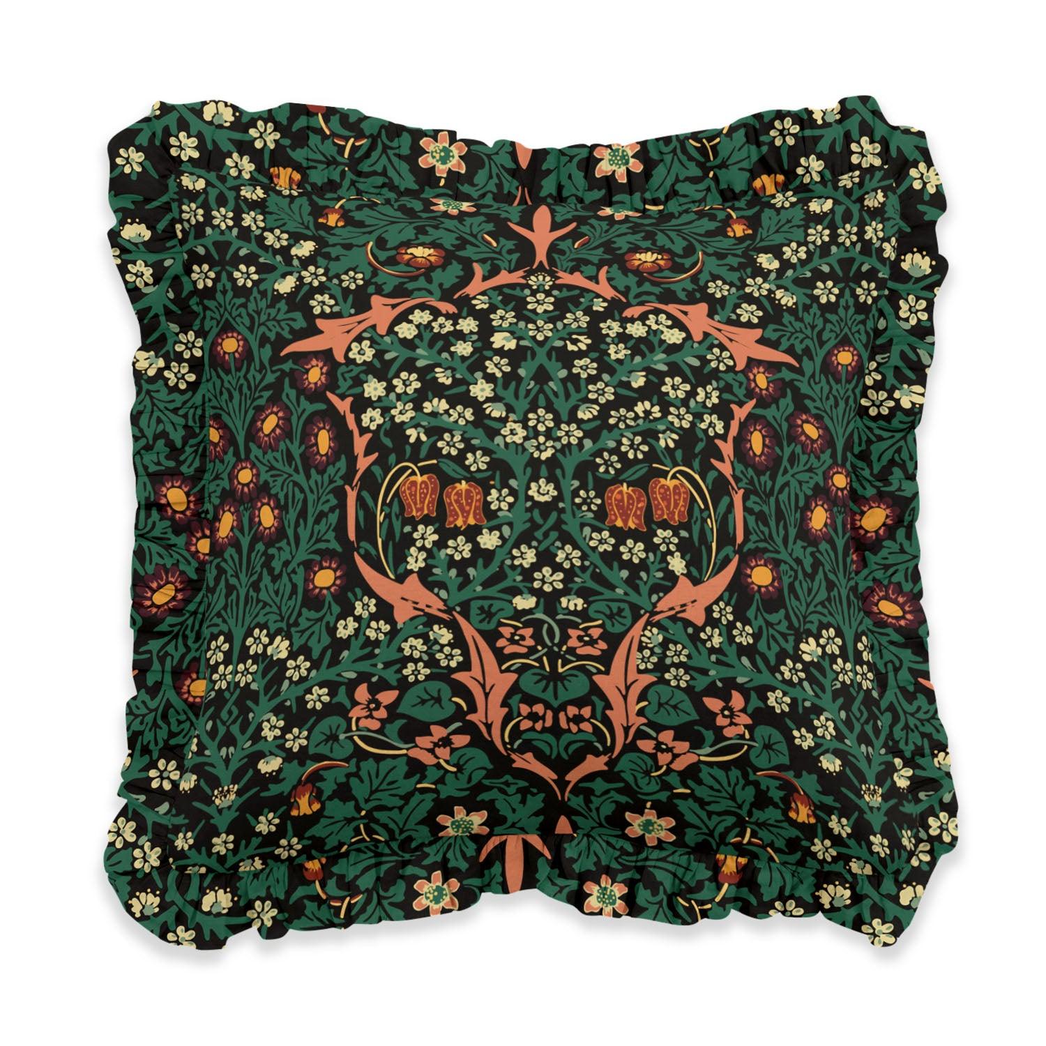 Blackthorn Green - Ruffle William Morris Cushion