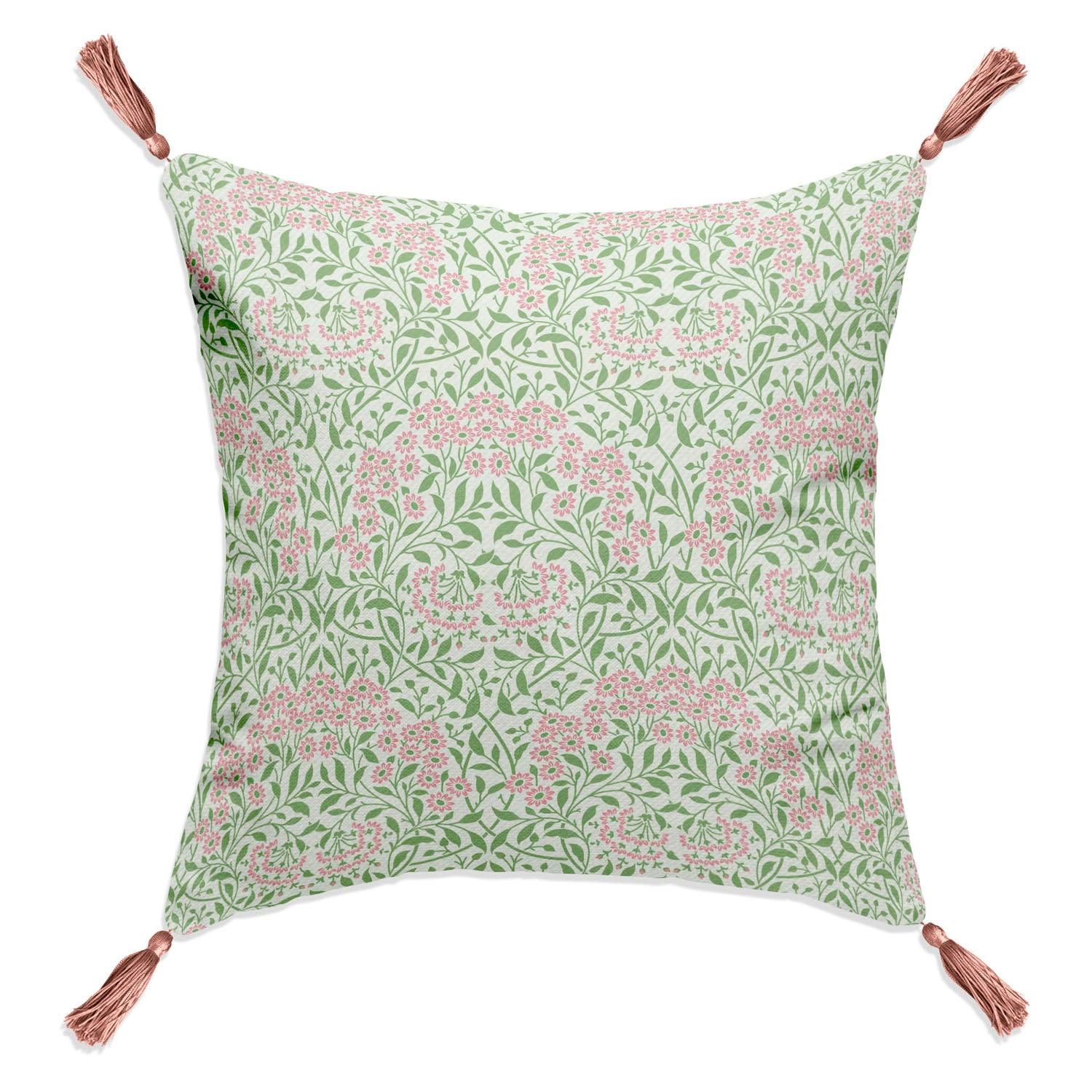 Michaelmas Daisy Pink - Pink Tassels William Morris Cushion