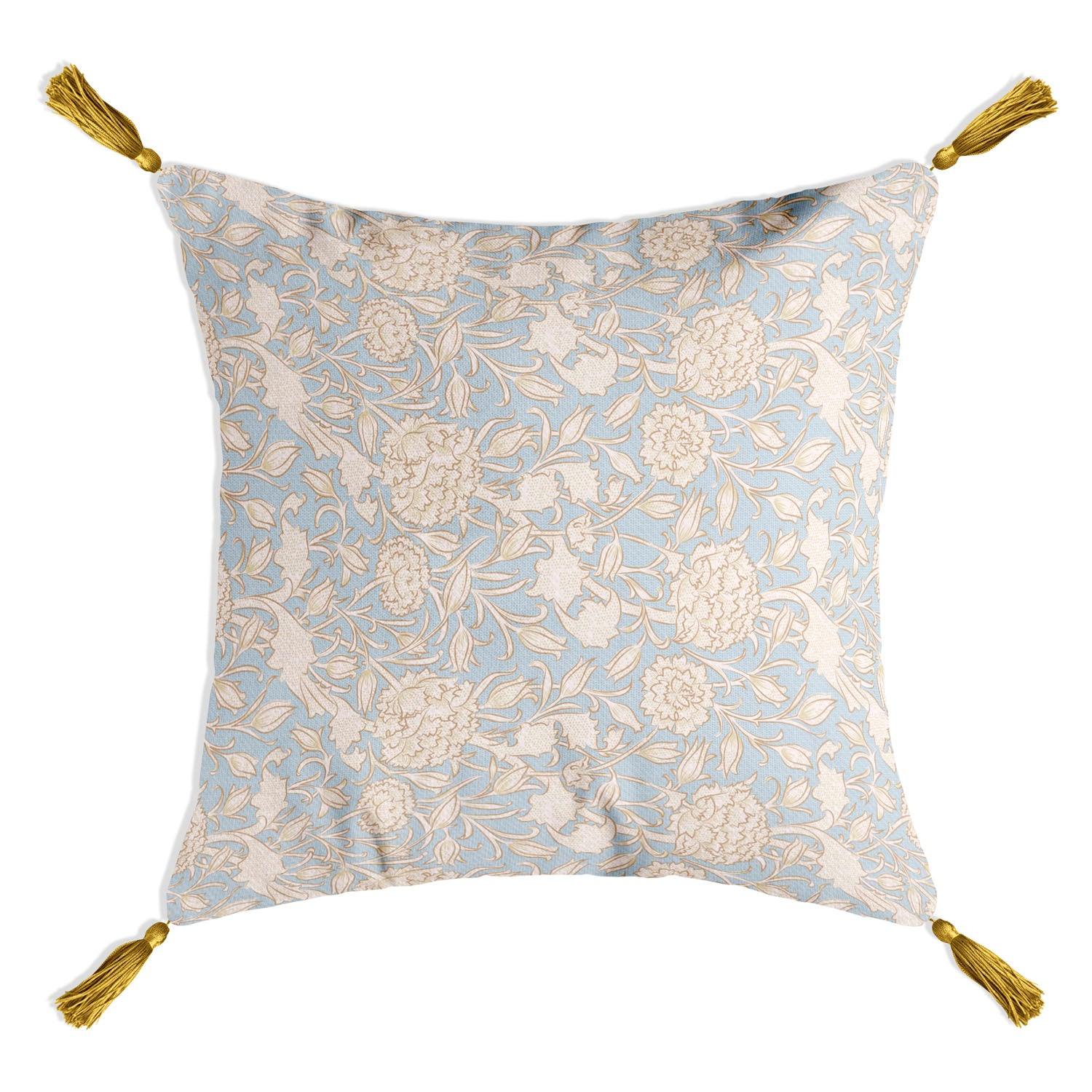 Tulip Cool Blue - Gold Tassels William Morris Cushion