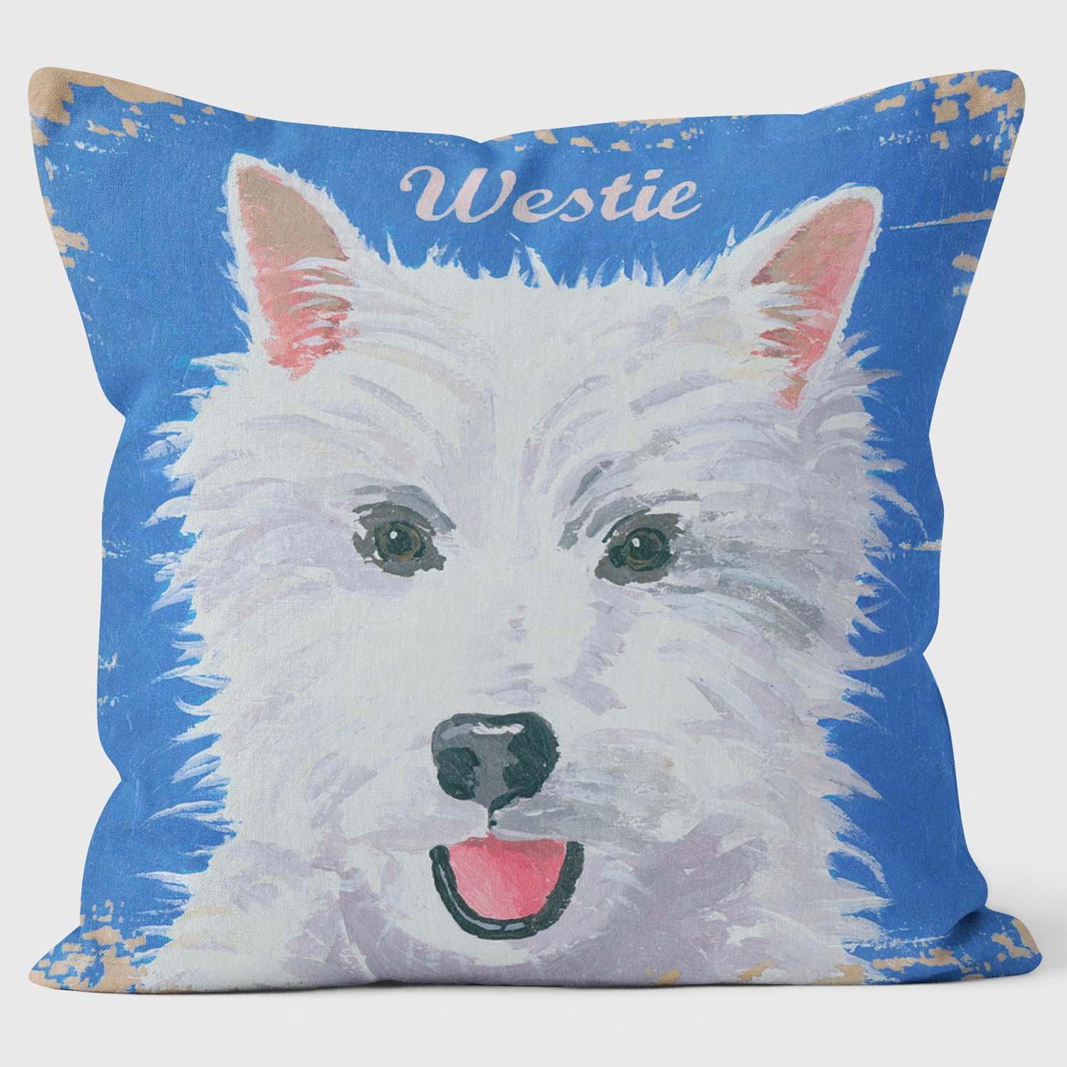 Westie Blue Highland Terrier - Martin Wiscombe - Art Print Cushion - Handmade Cushions UK - WeLoveCushions