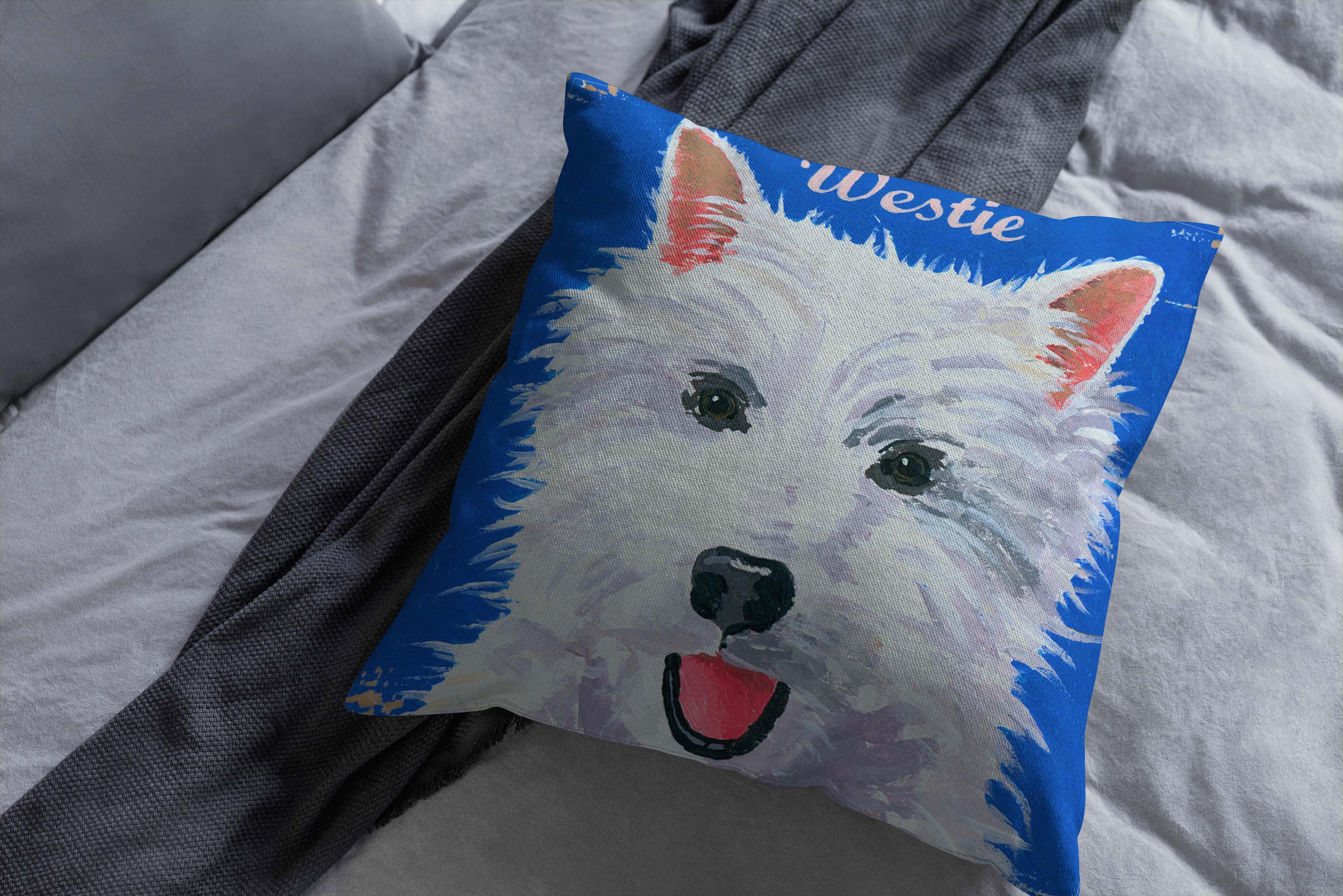 Westie Blue Highland Terrier - Martin Wiscombe - Art Print Cushion